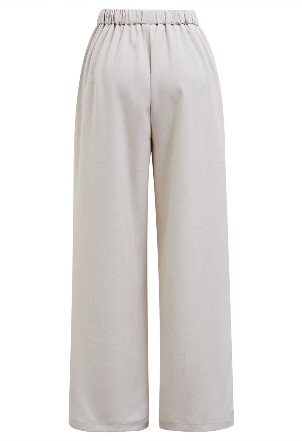 Self-Tie String Pleat Wide-Leg Pants in Ivory