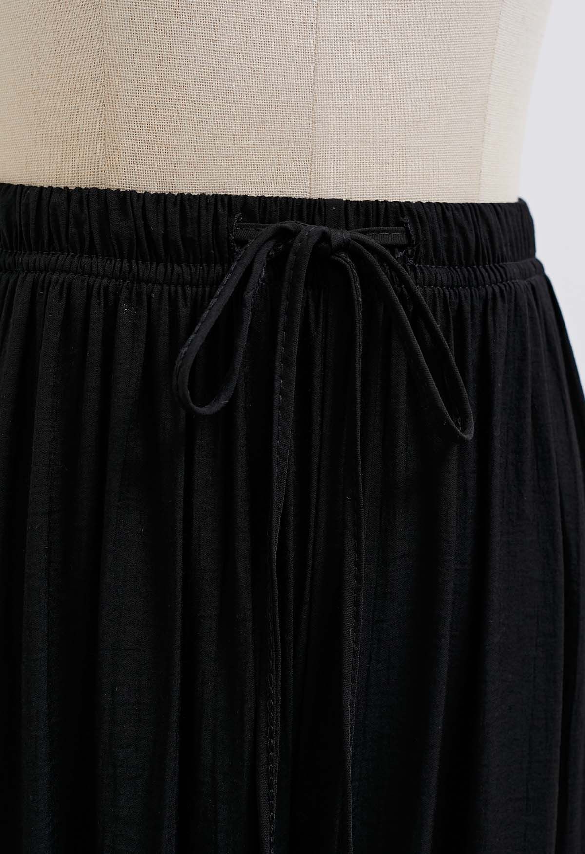 Lightweight Cotton Drawstring Pants in Black