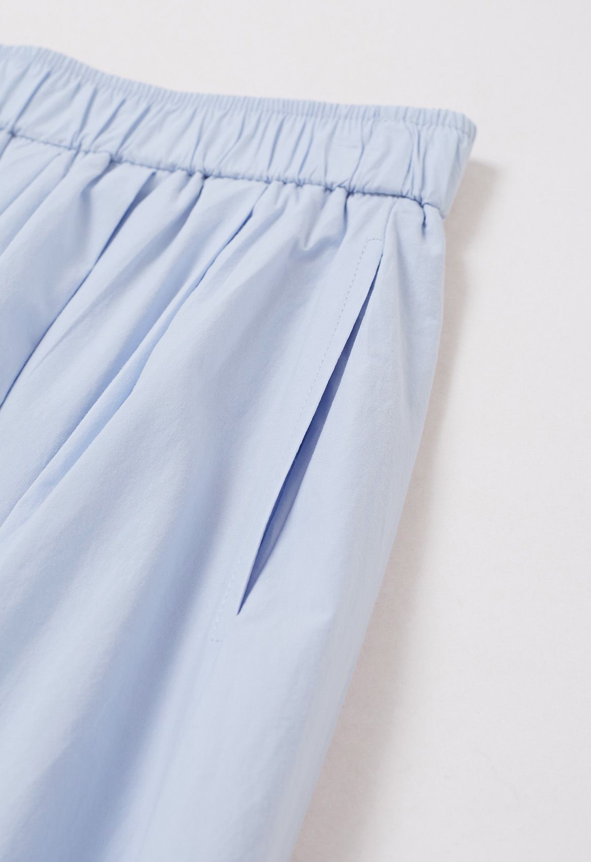 Inseam Pockets Cotton Flare Midi Skirt in Sky Blue