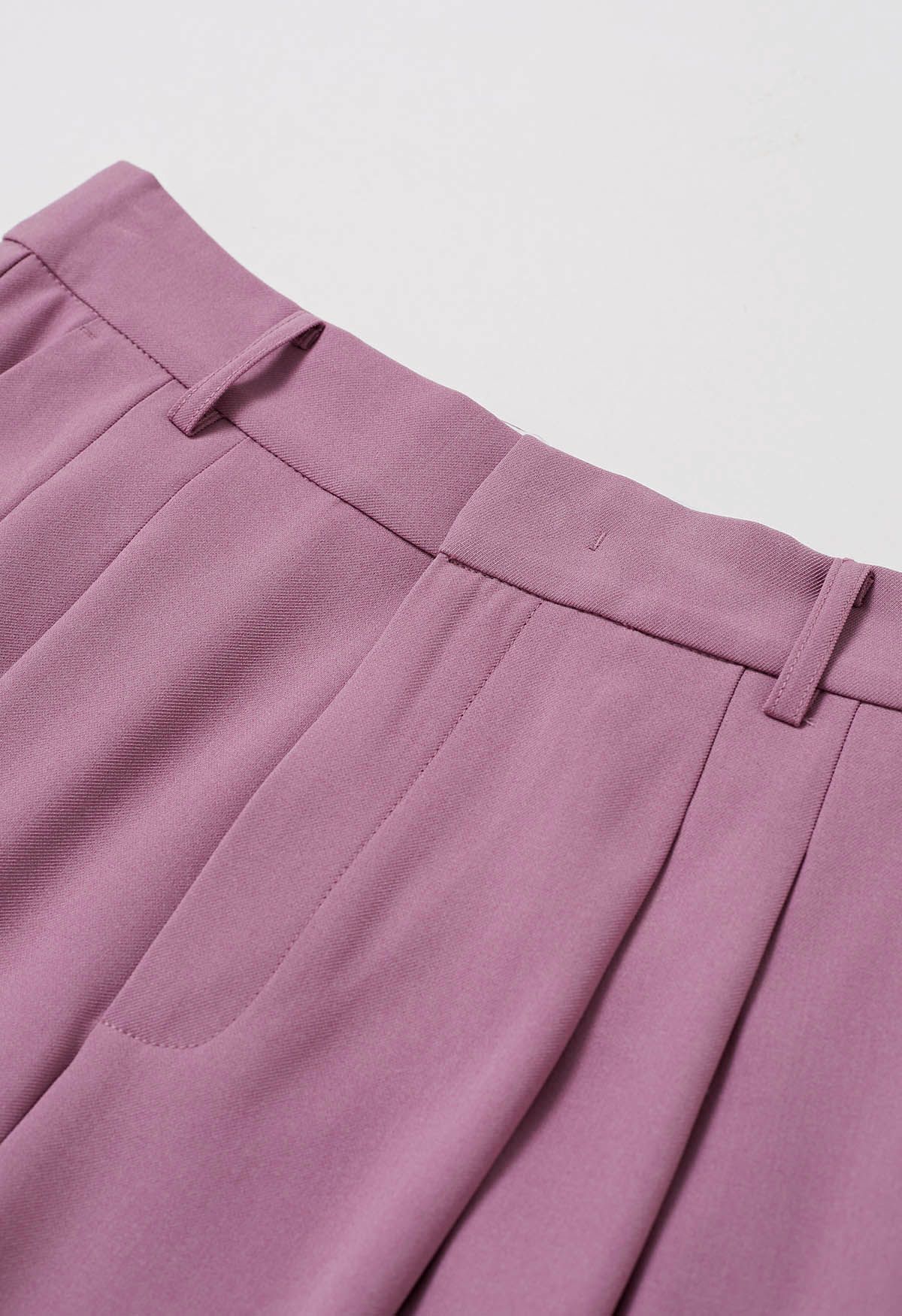 Belted Side Pocket Pleated Pants in Purple