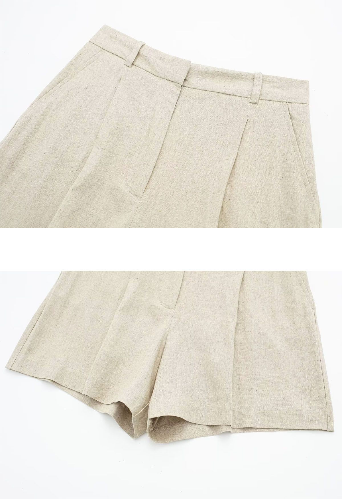 Side Pocket Pleated Linen-Blend Shorts in Linen