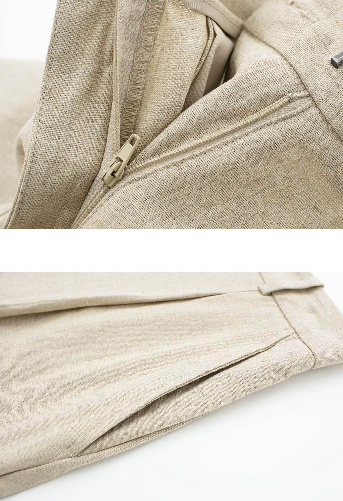 Side Pocket Pleated Linen-Blend Shorts in Linen