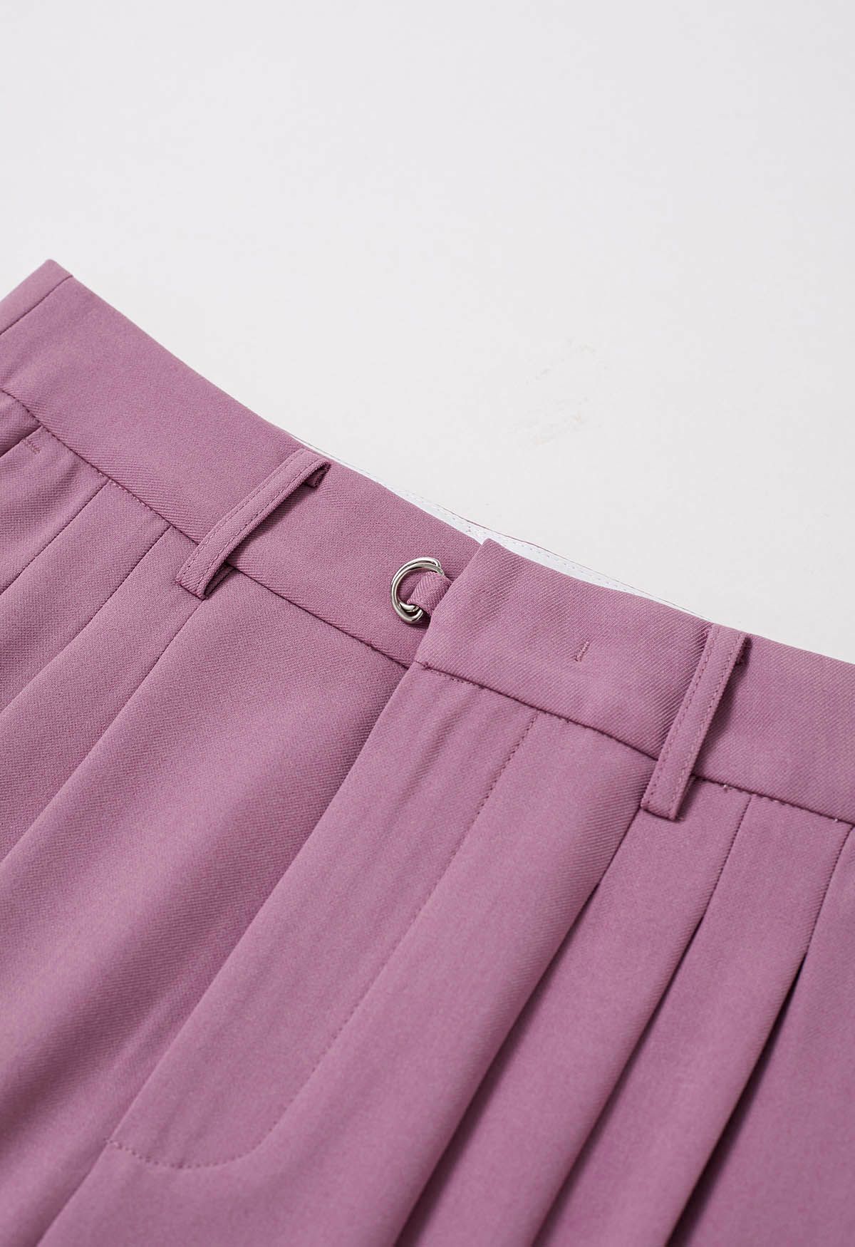 Adjustable Belt Pleated Straight-Leg Pants in Violet