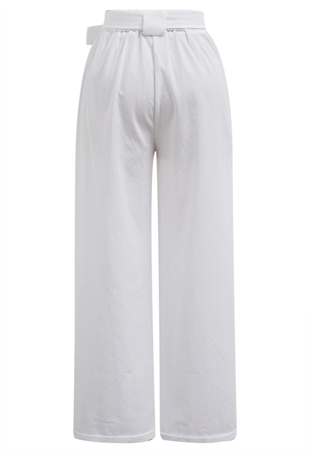 Bow Tie Sash Pleated Wide-Leg Pants in White