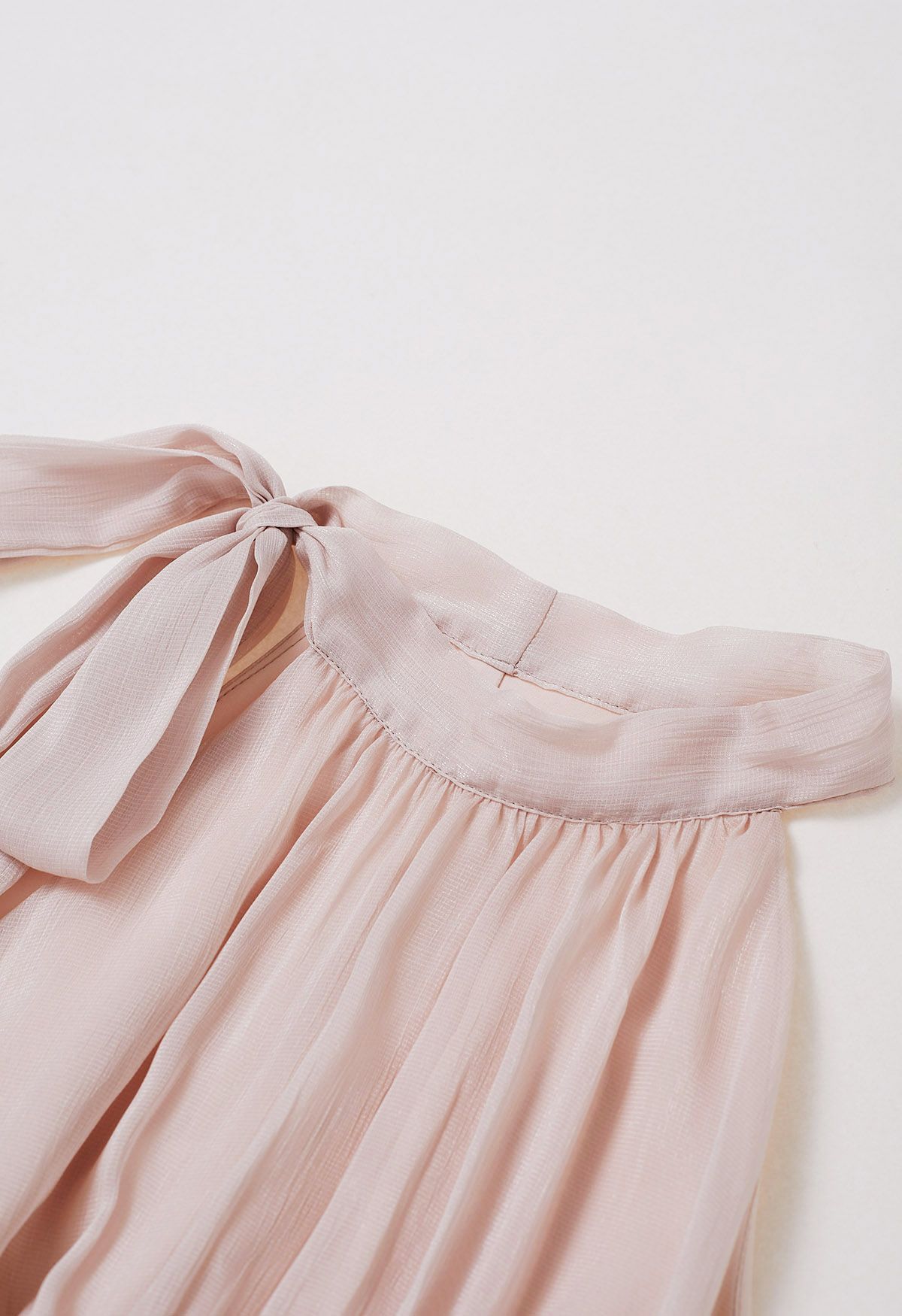 Solid Color Bowknot Halter Neck Ruffle Midi Dress in Light Pink