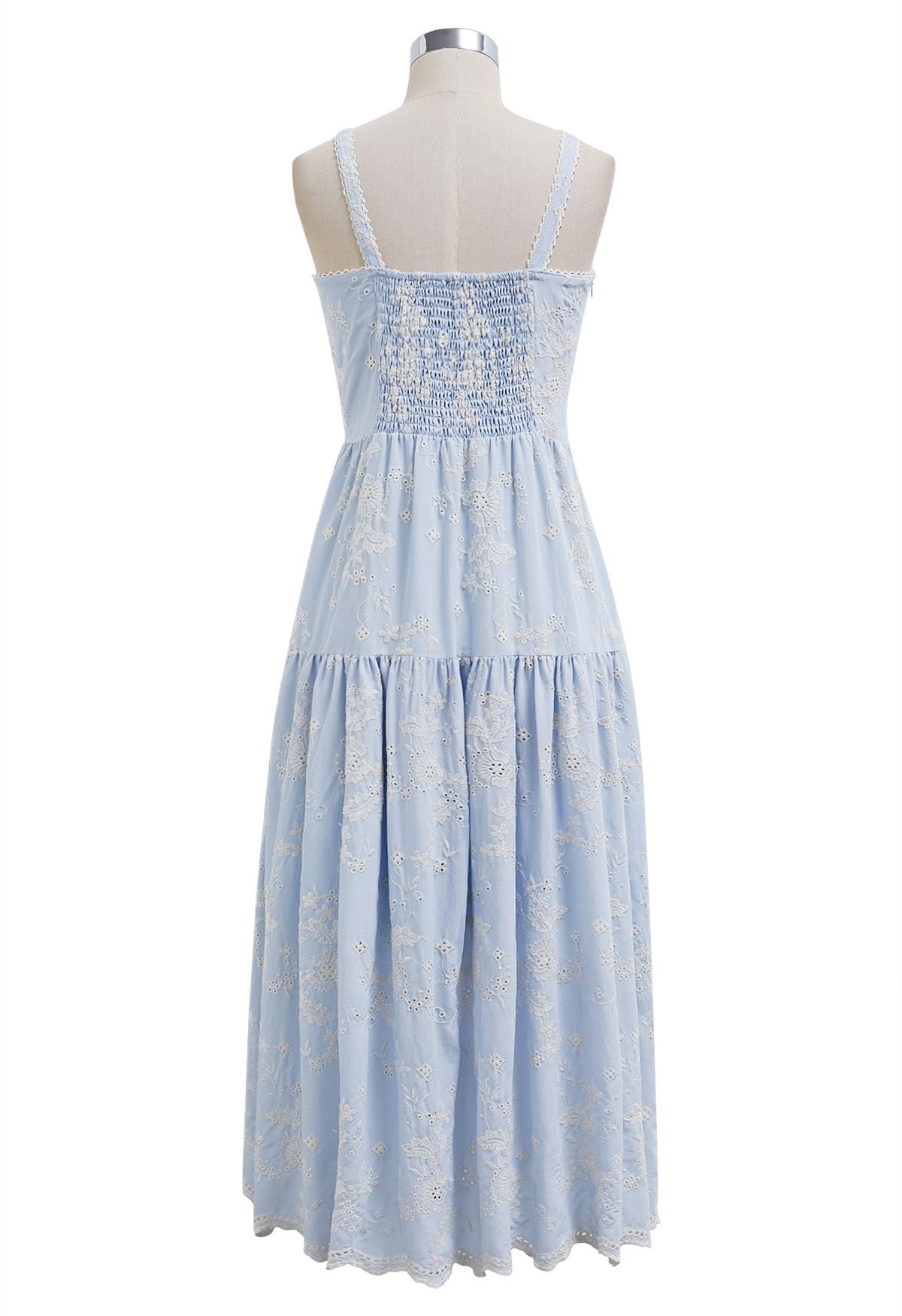 Floret Branch Embroidered Pearly Button Cami Midi Dress - Retro, Indie ...