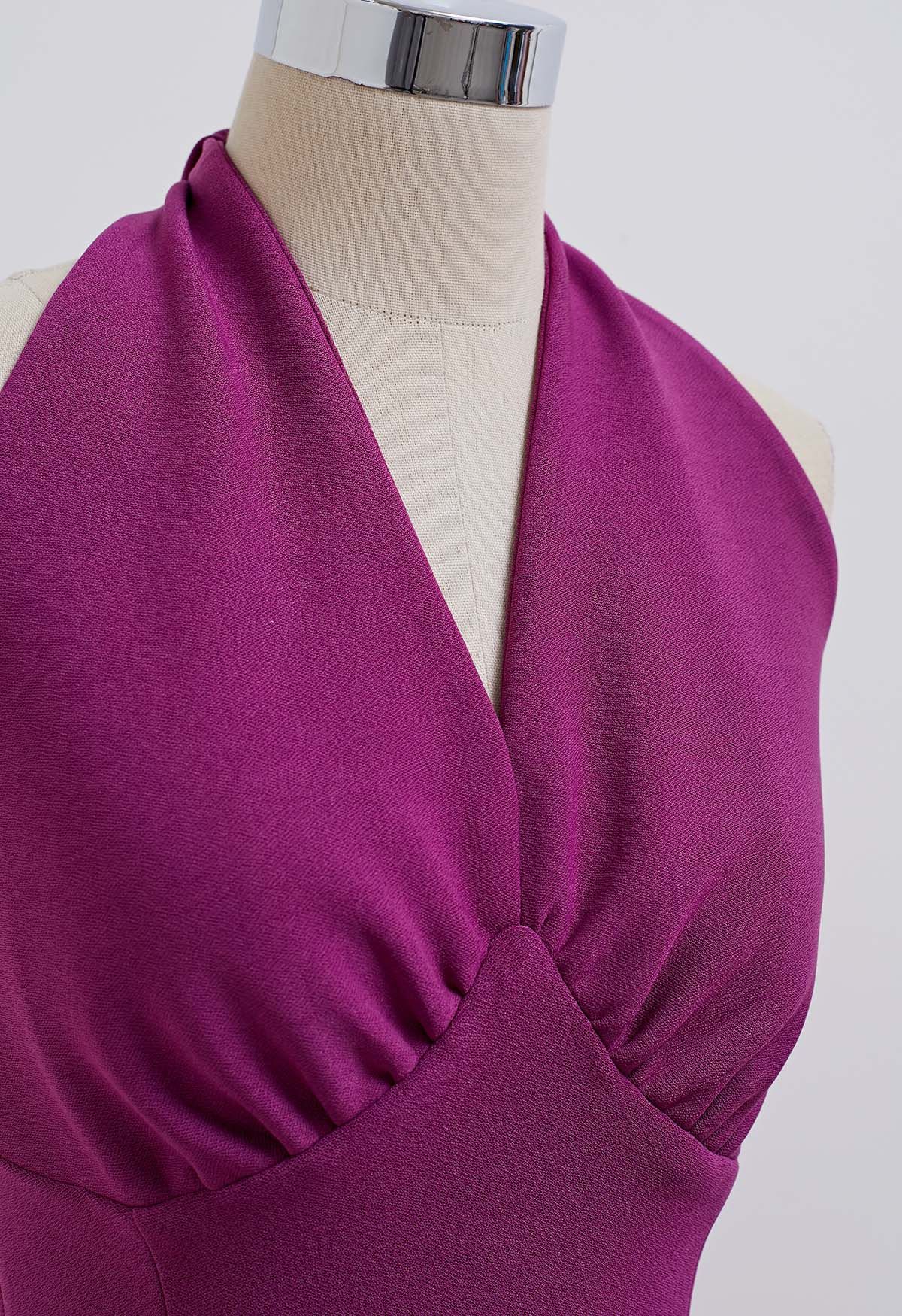 Modern Muse Halter Neck Slit Sheath Dress in Magenta