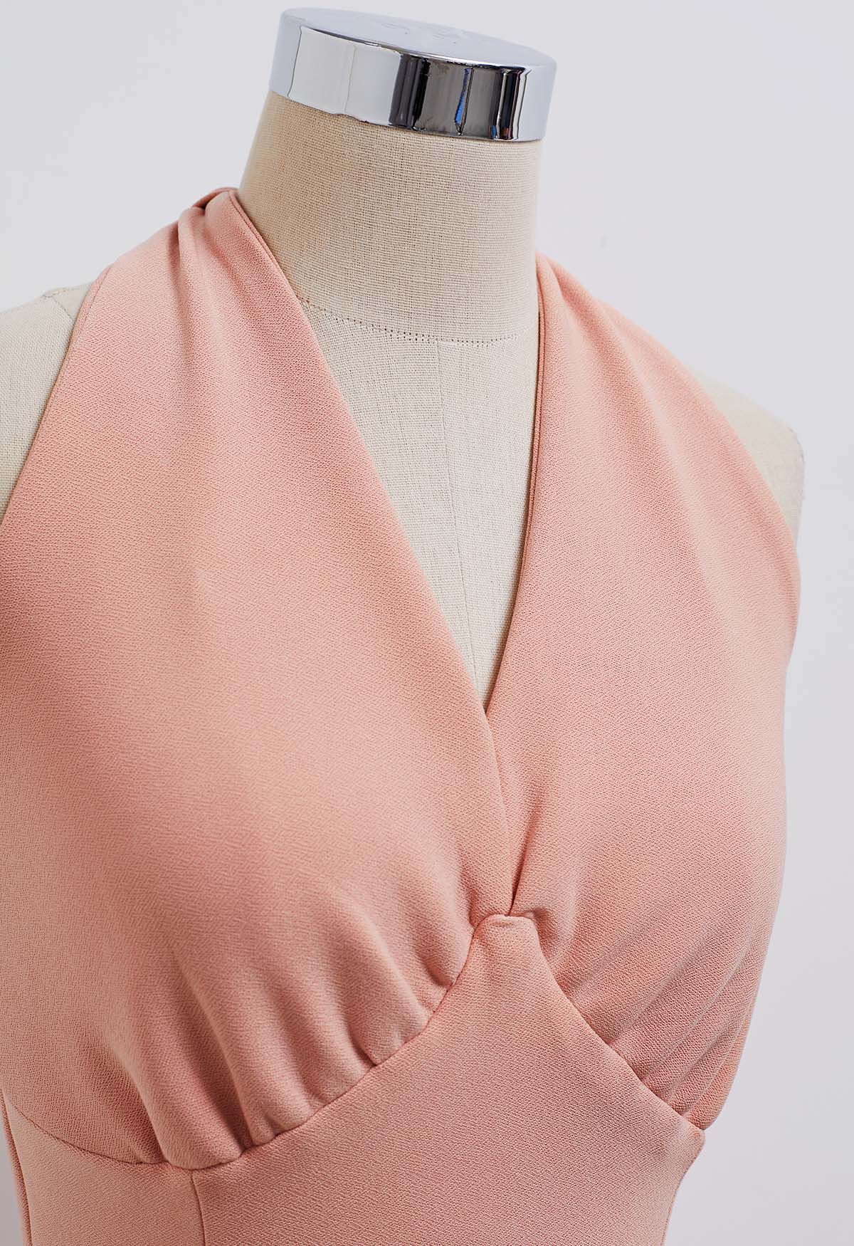 Modern Muse Halter Neck Slit Sheath Dress in Peach