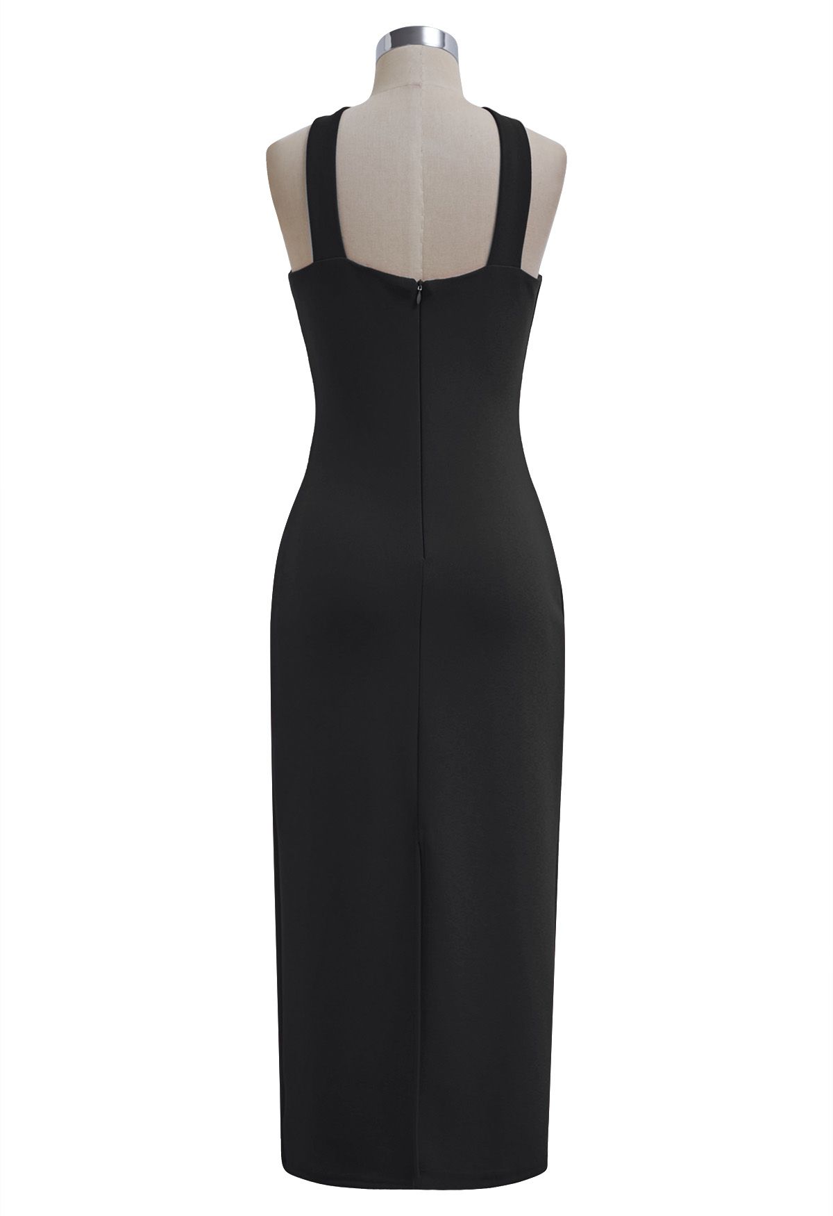 Golden Bead Trim Halter Sheath Dress in Black