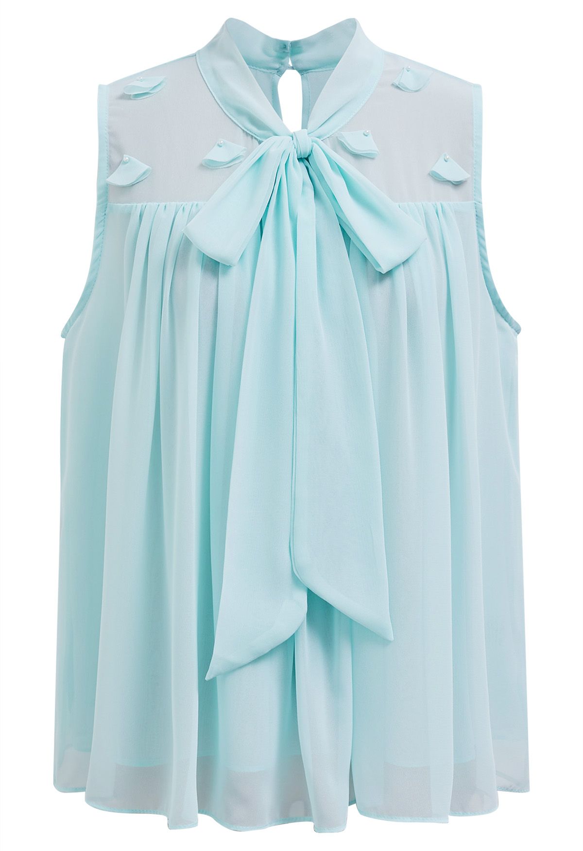 Pearly Petal Bowknot Chiffon Sleeveless Top in Mint