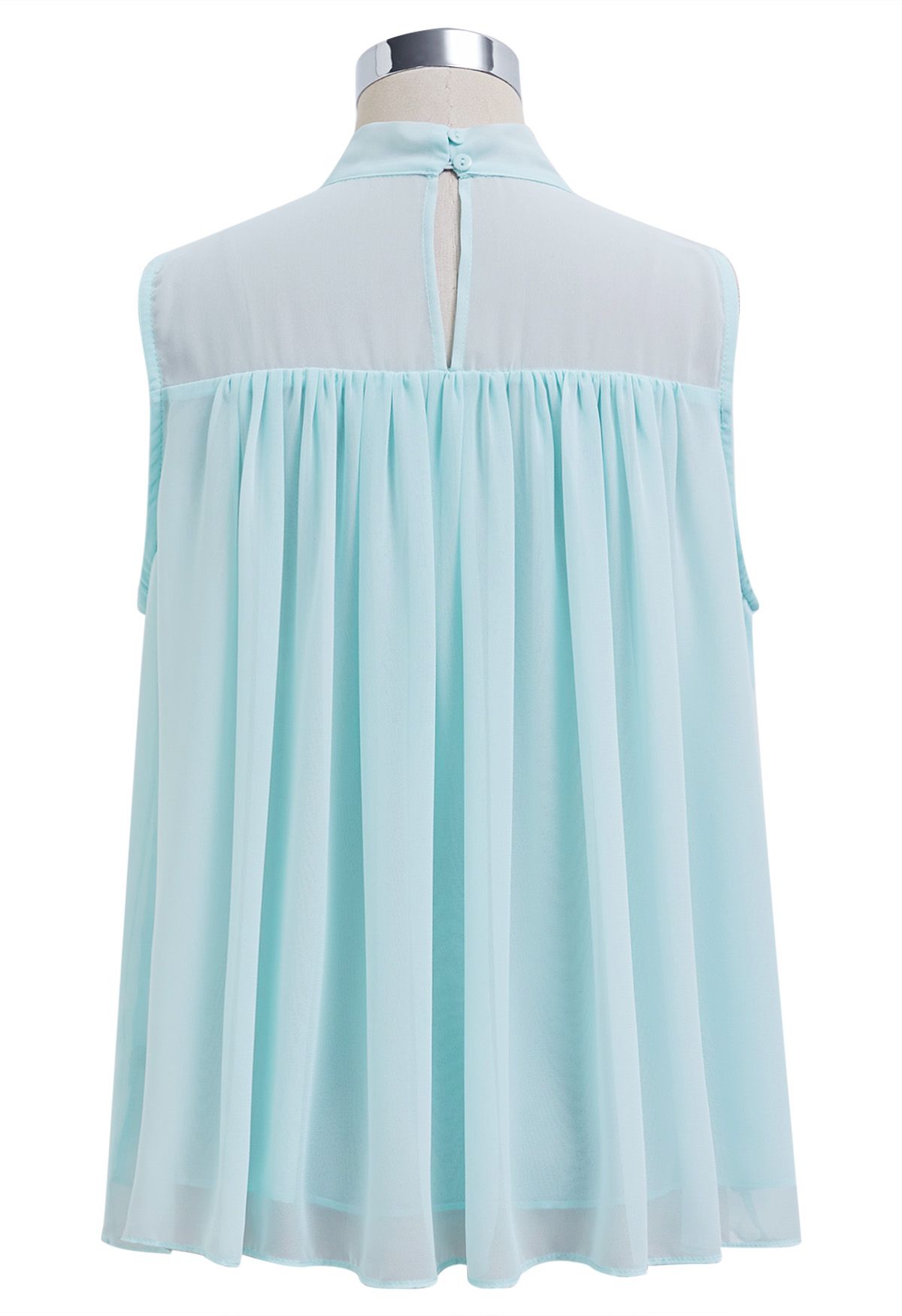 Pearly Petal Bowknot Chiffon Sleeveless Top in Mint