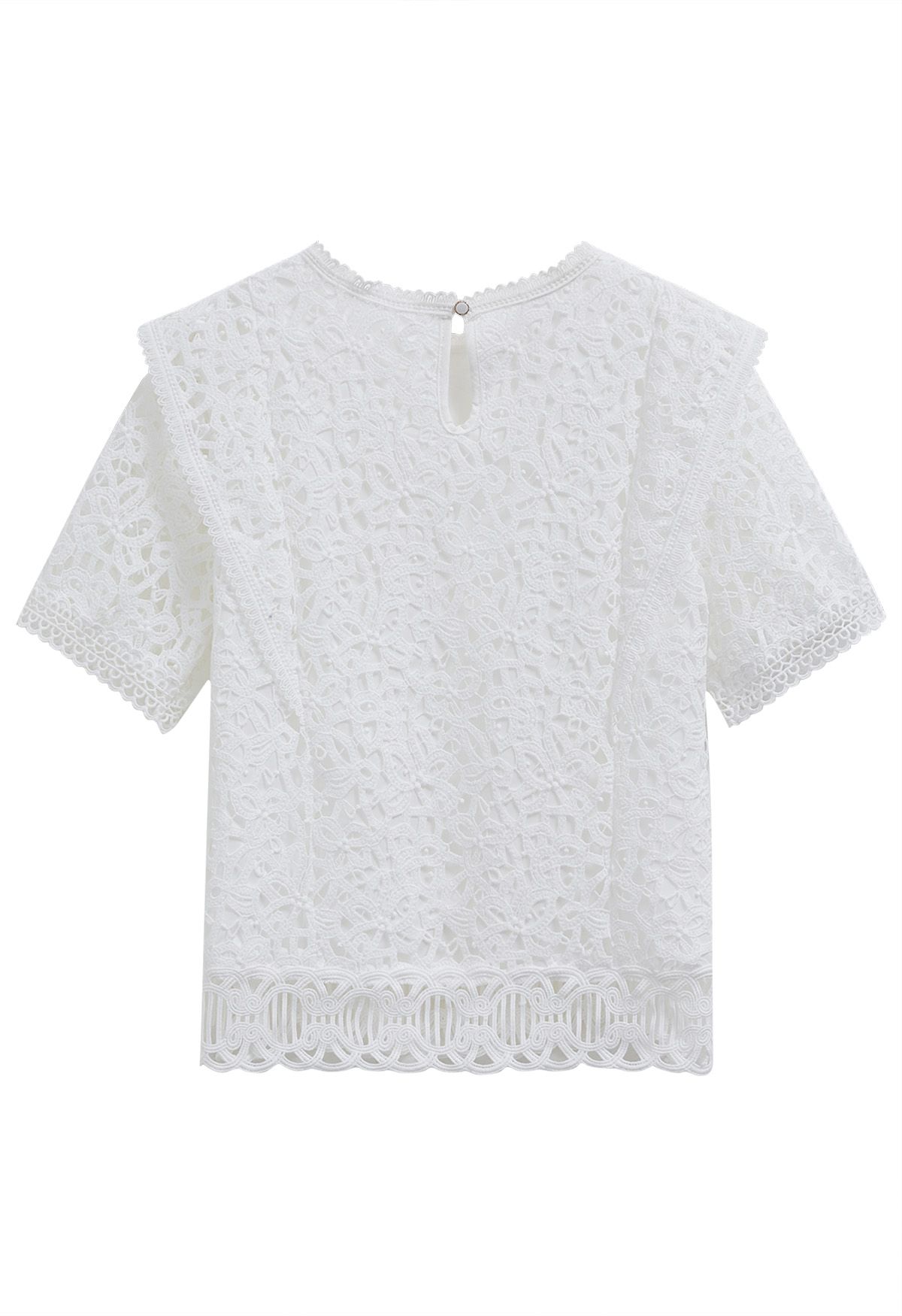 Crew Neck Guipure Lace Top in White