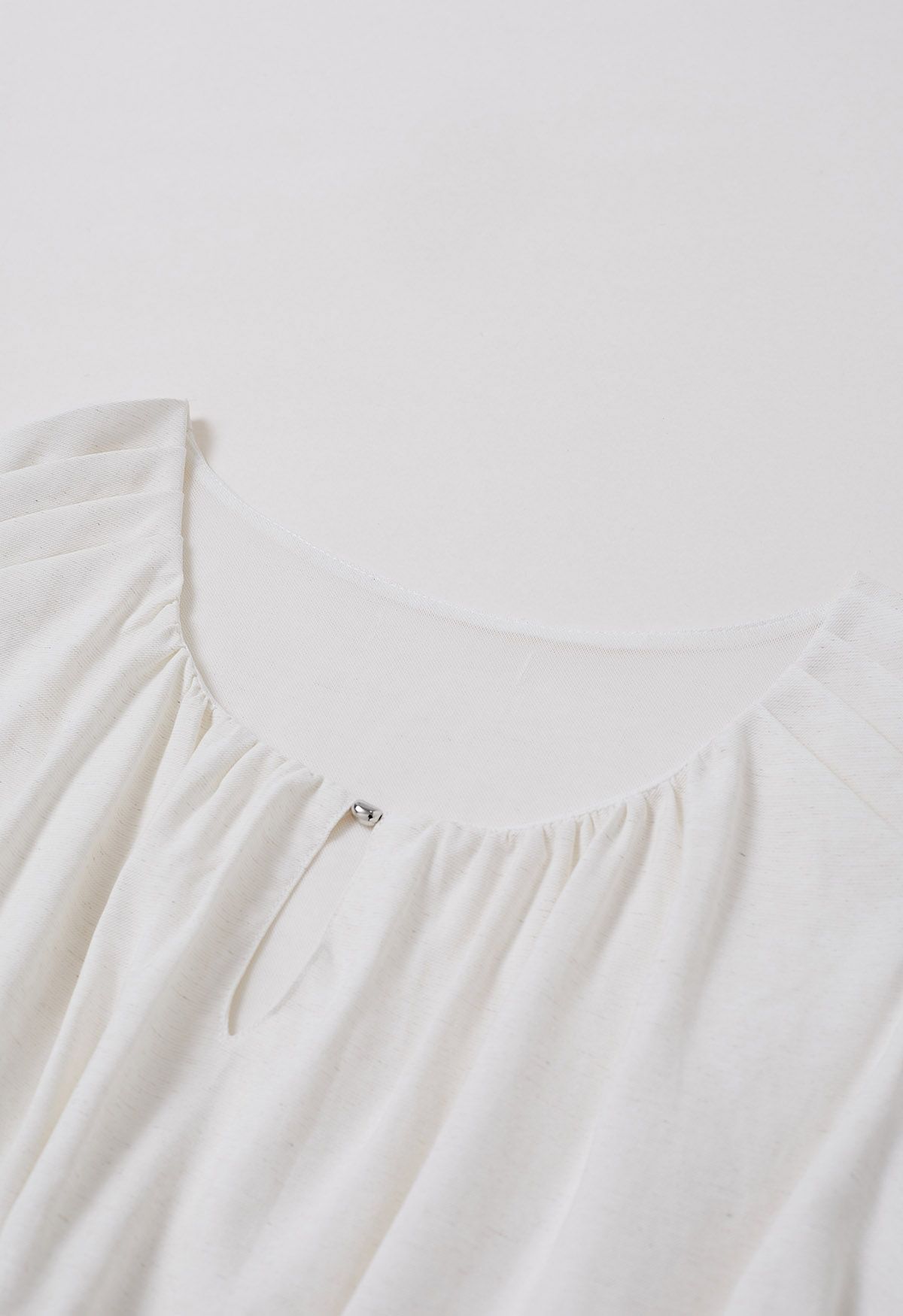 Mesh Inserted Linen-Blend Sleeveless Crop Top in White