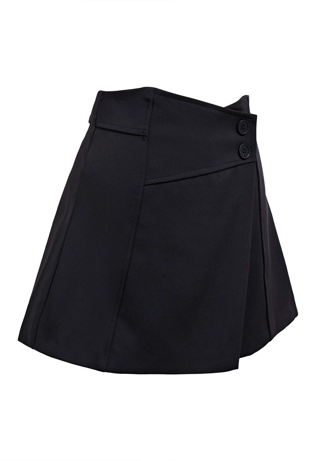 High Waist Buttoned Flap Skorts in Black