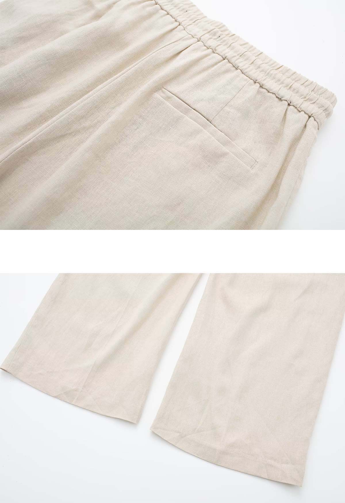 Breezy Cotton Straight-Leg Pants in Oatmeal