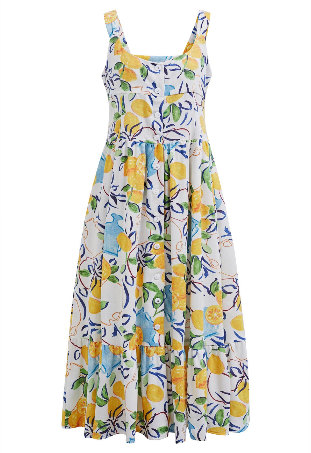 Adored Vibe Lemon Printed Button Down Cami Dress