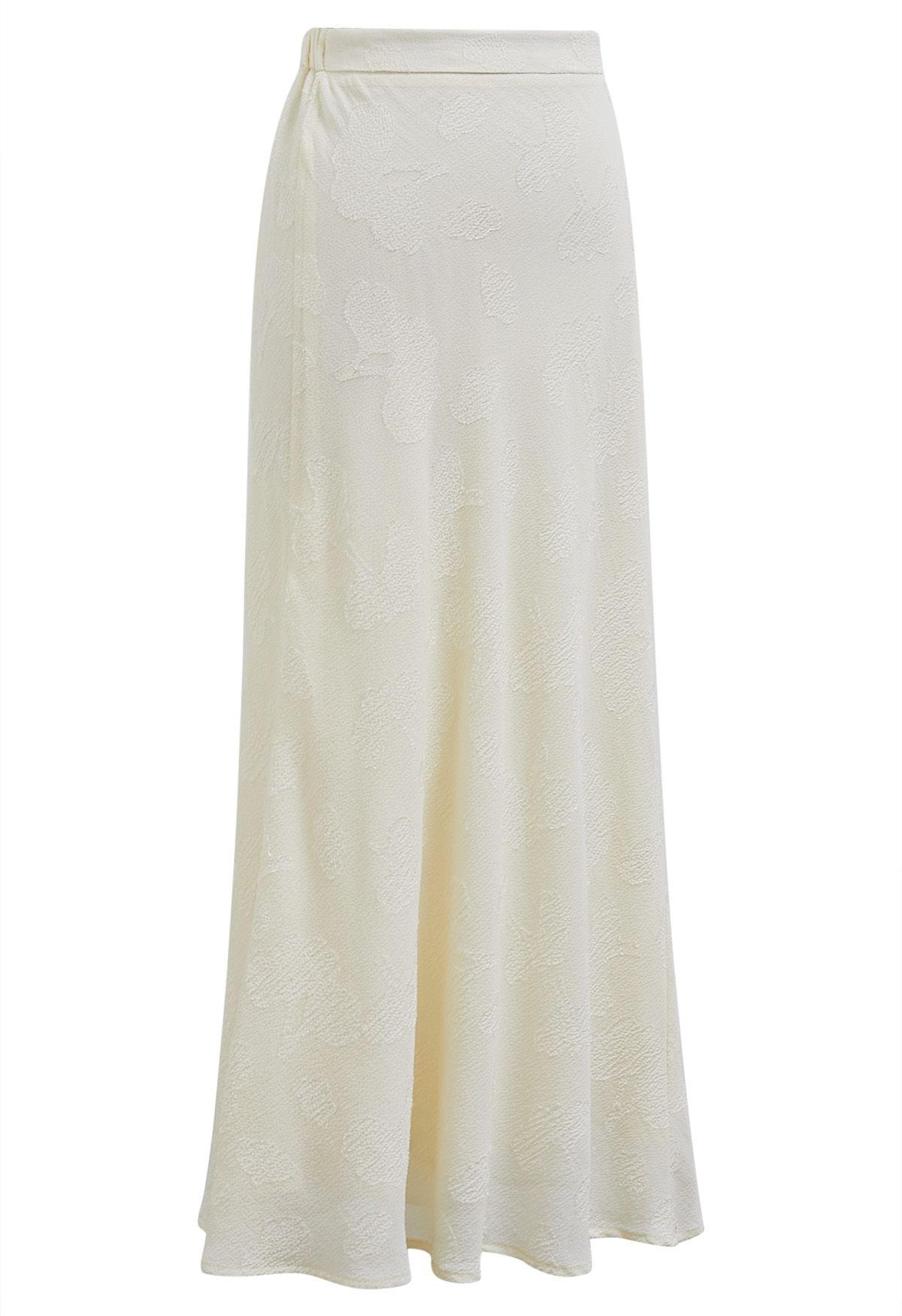 Emboss Floral Texture Maxi Skirt in Cream