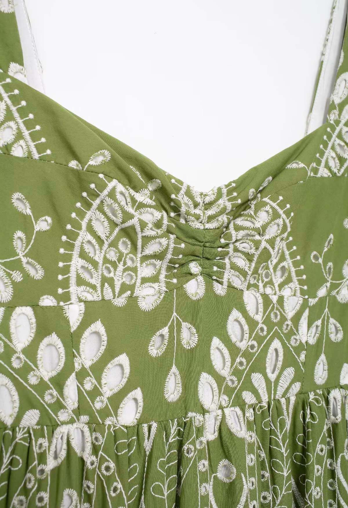 Sunny Poise Green Eyelet Embroidered Cami Dress