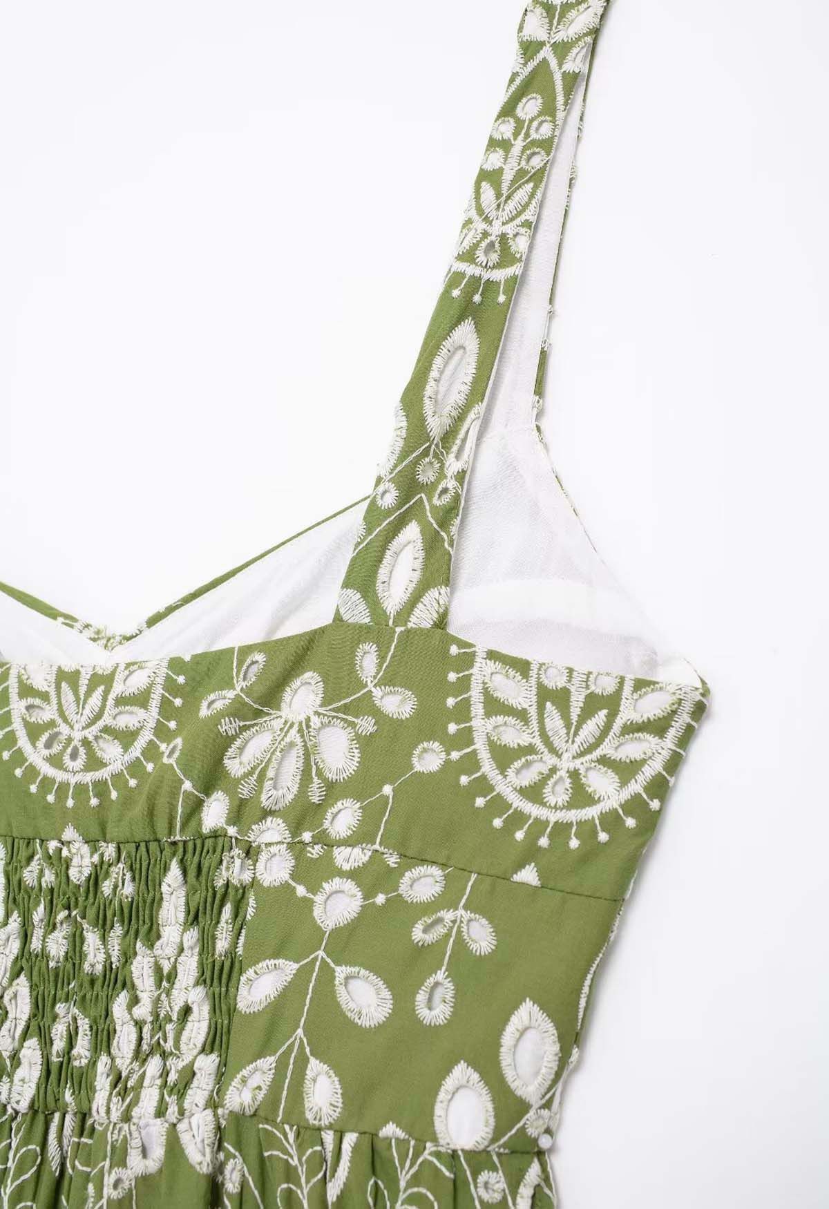 Sunny Poise Green Eyelet Embroidered Cami Dress