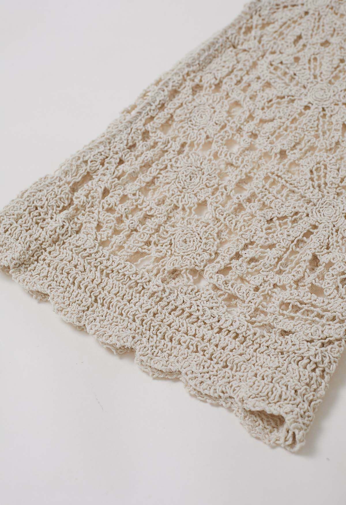 Diamond Shape Stitch Crochet Flower Pants in Linen