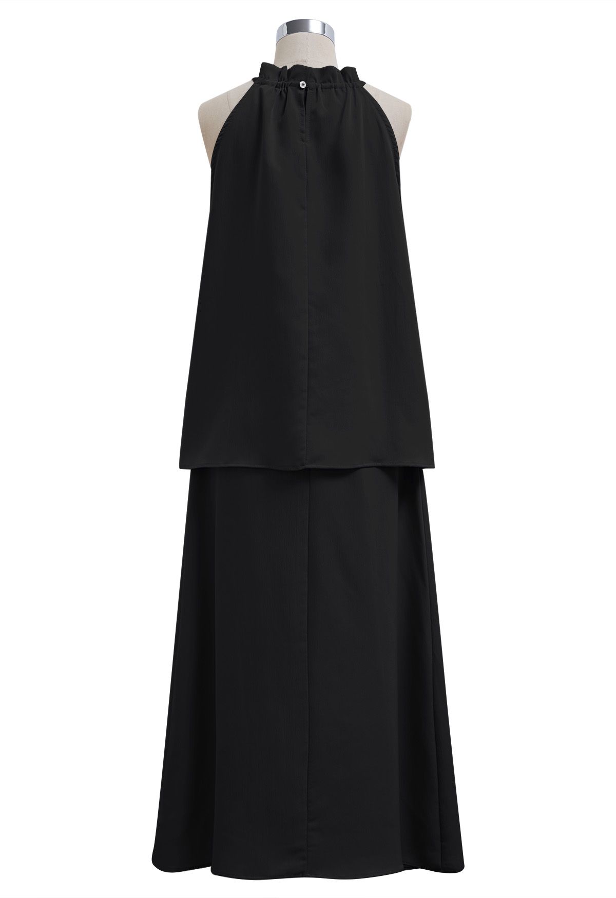 Ruffle Halter Top and Twist Front Maxi Skirt Set in Black