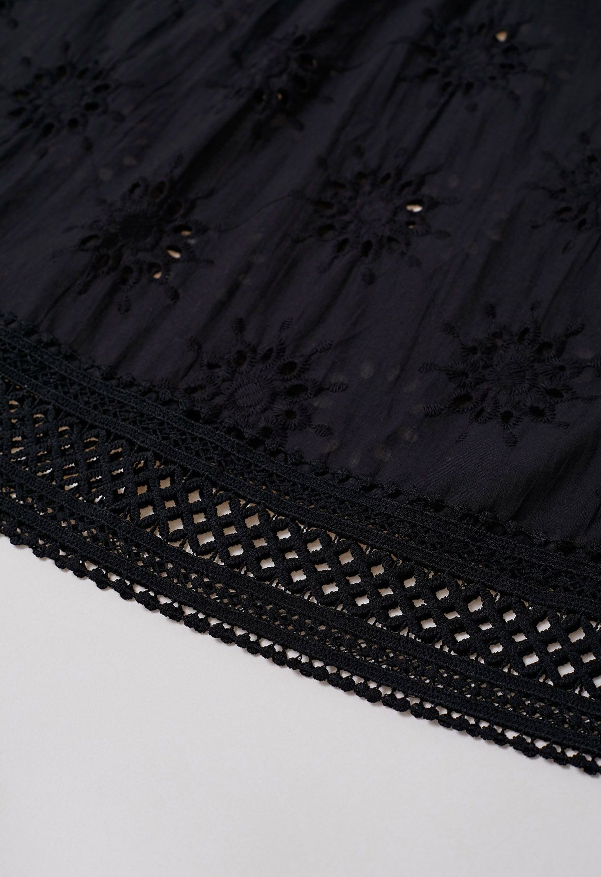 Floral Embroidered Eyelet Cotton Maxi Skirt in Black