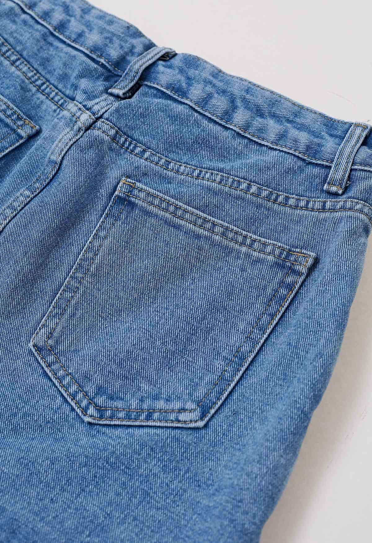 Modern Flap Pocket Denim Skorts in Blue