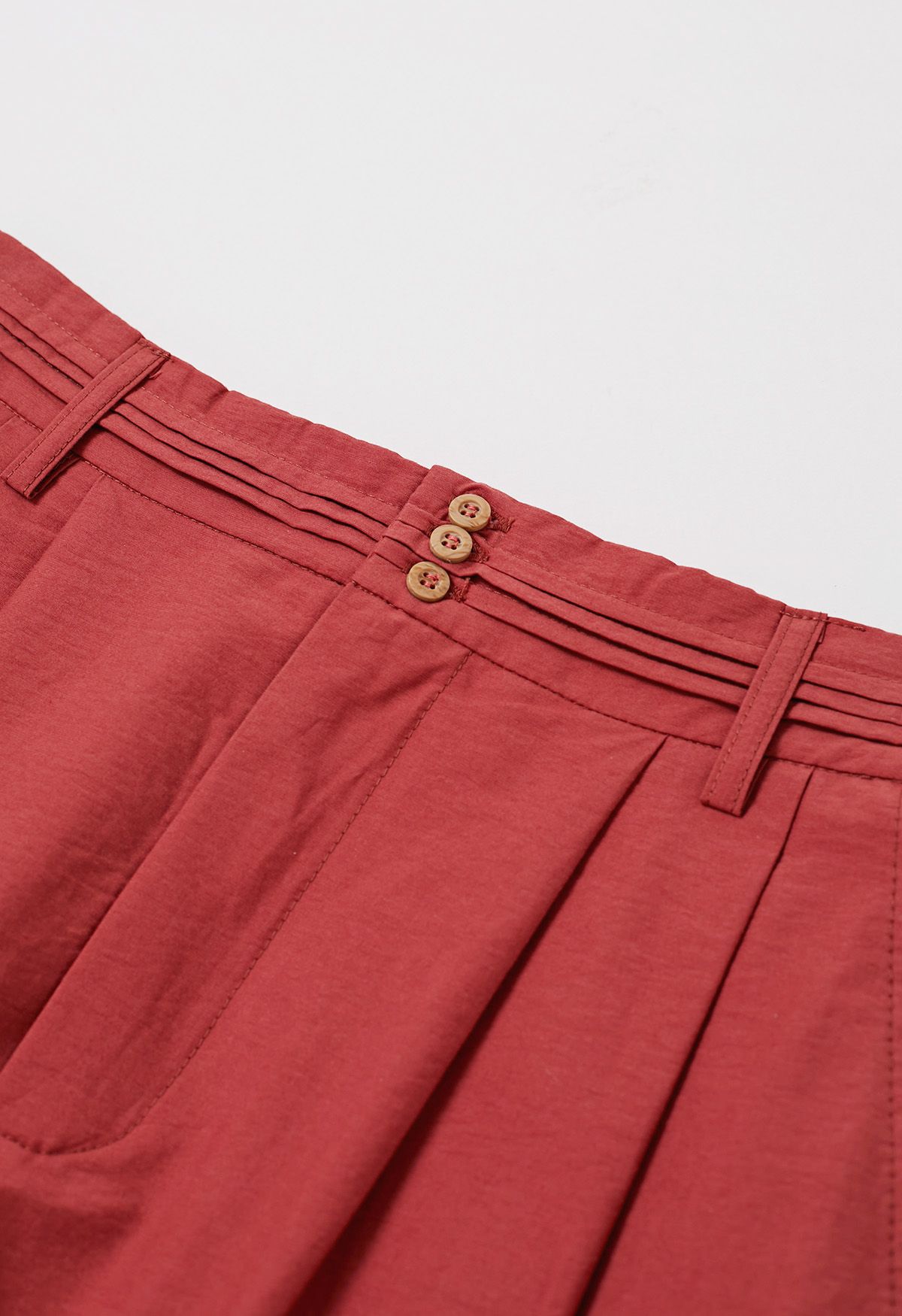 Pintuck Detail Wide-Leg Pants in Red