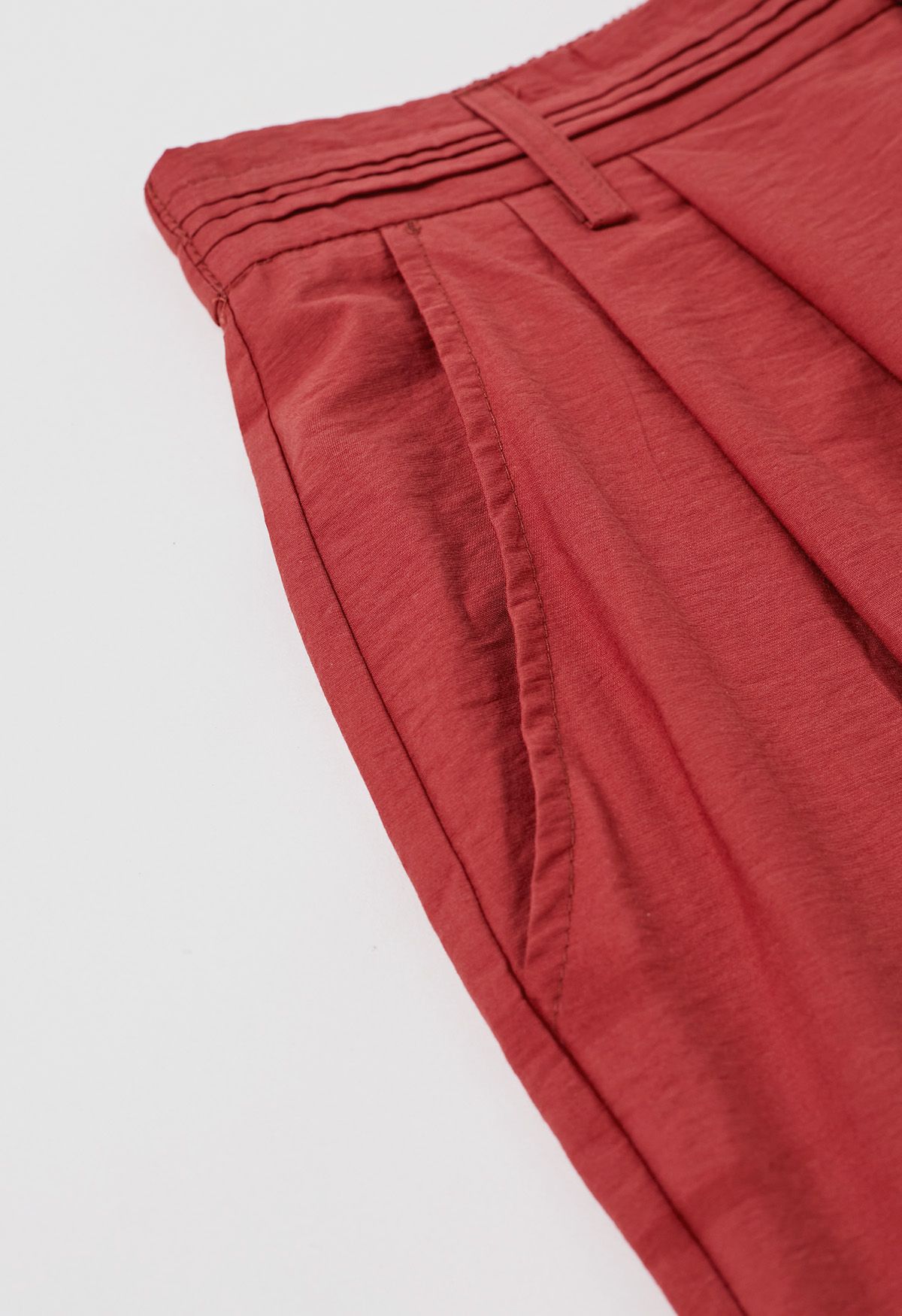 Pintuck Detail Wide-Leg Pants in Red