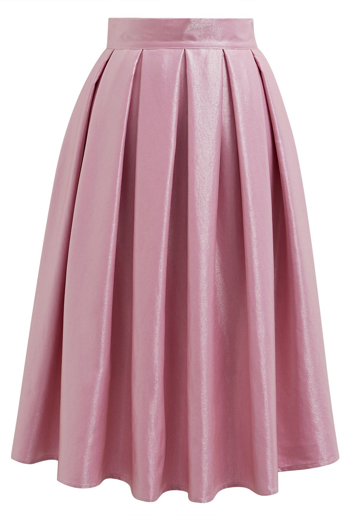 Shimmery Pink Box Pleat Midi Skirt