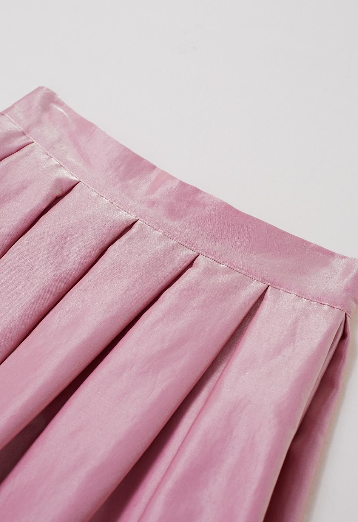 Shimmery Pink Box Pleat Midi Skirt