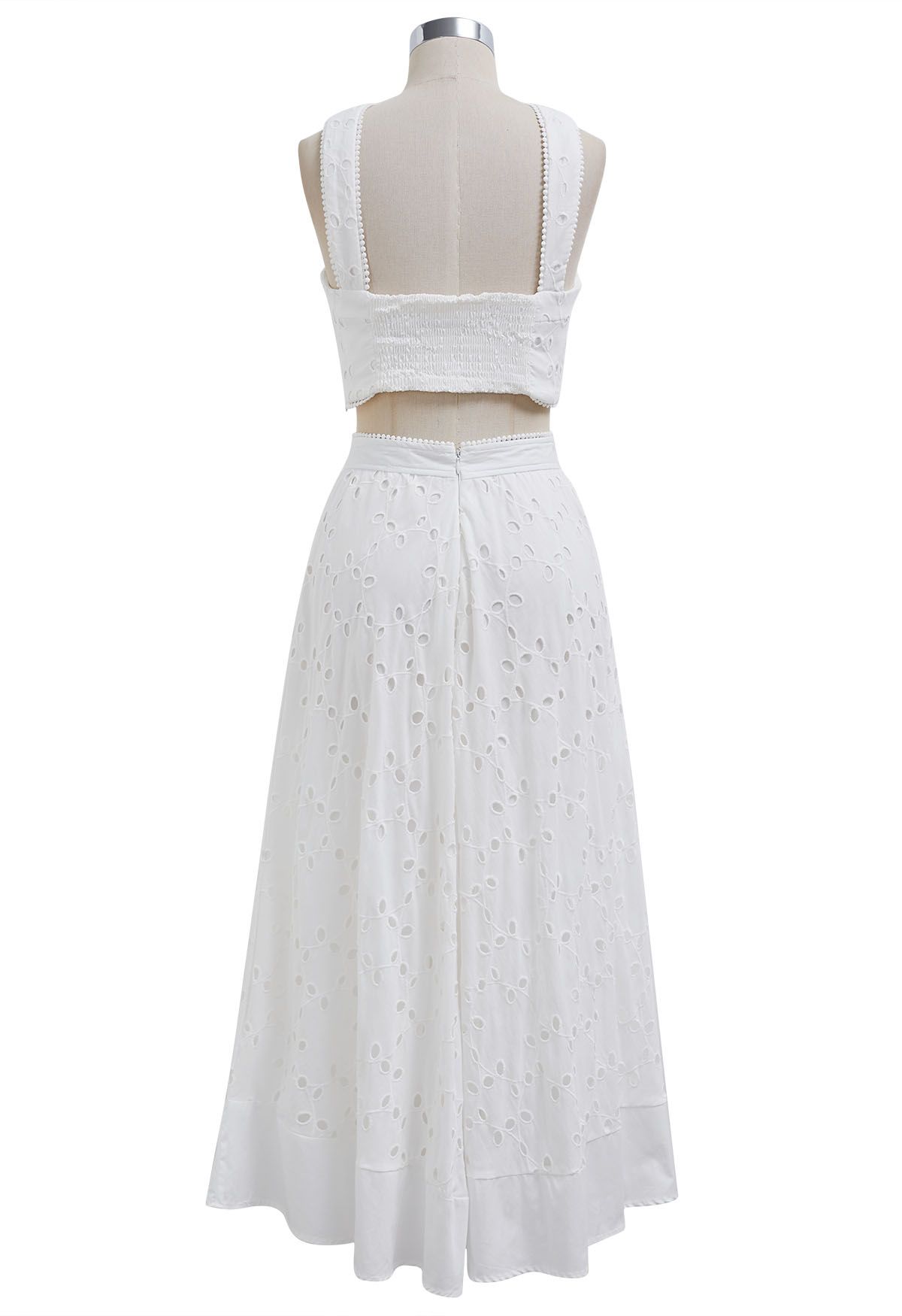 Embroidered Eyelet Halter Top and Flare Skirt Set