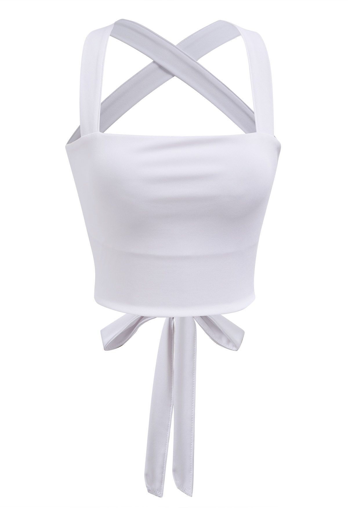 Crisscross Lace-Up Back Padded Crop Top in White