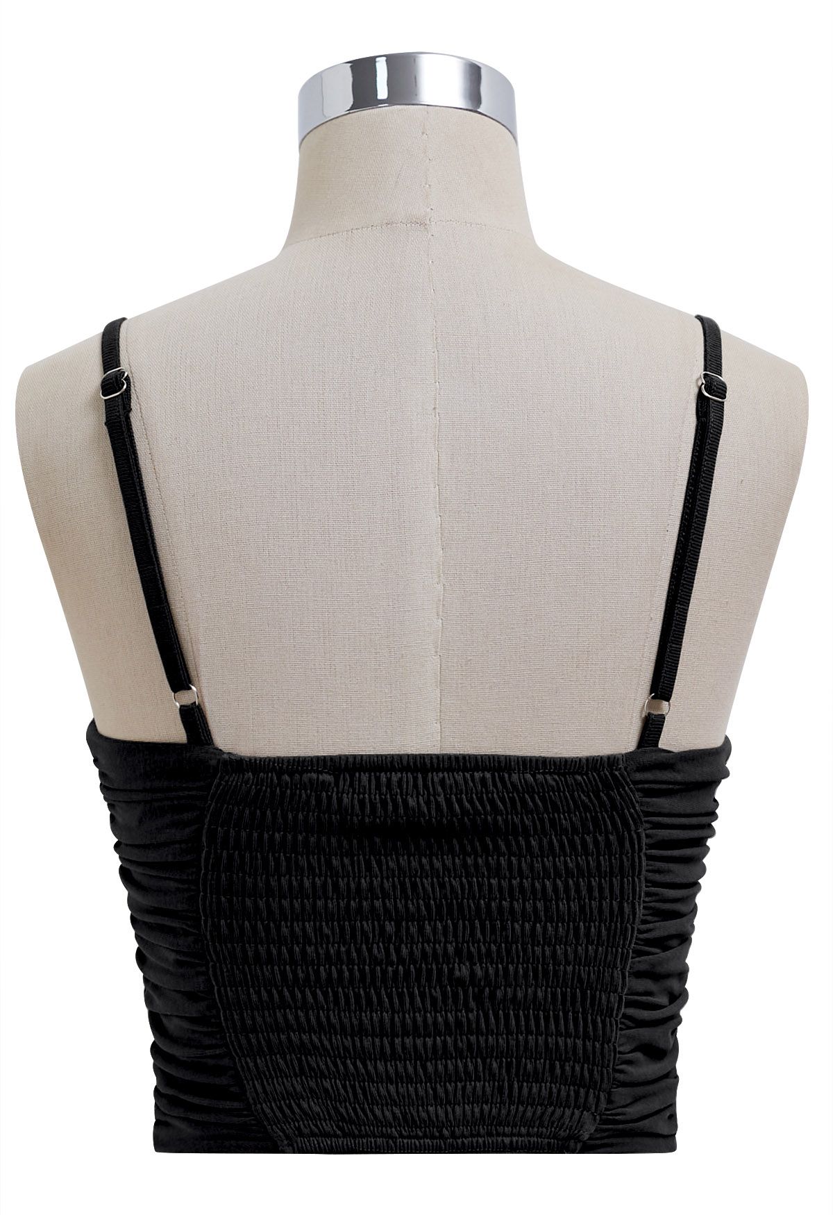 Knotted V-Neck Ruched Crop Cami Top in Black