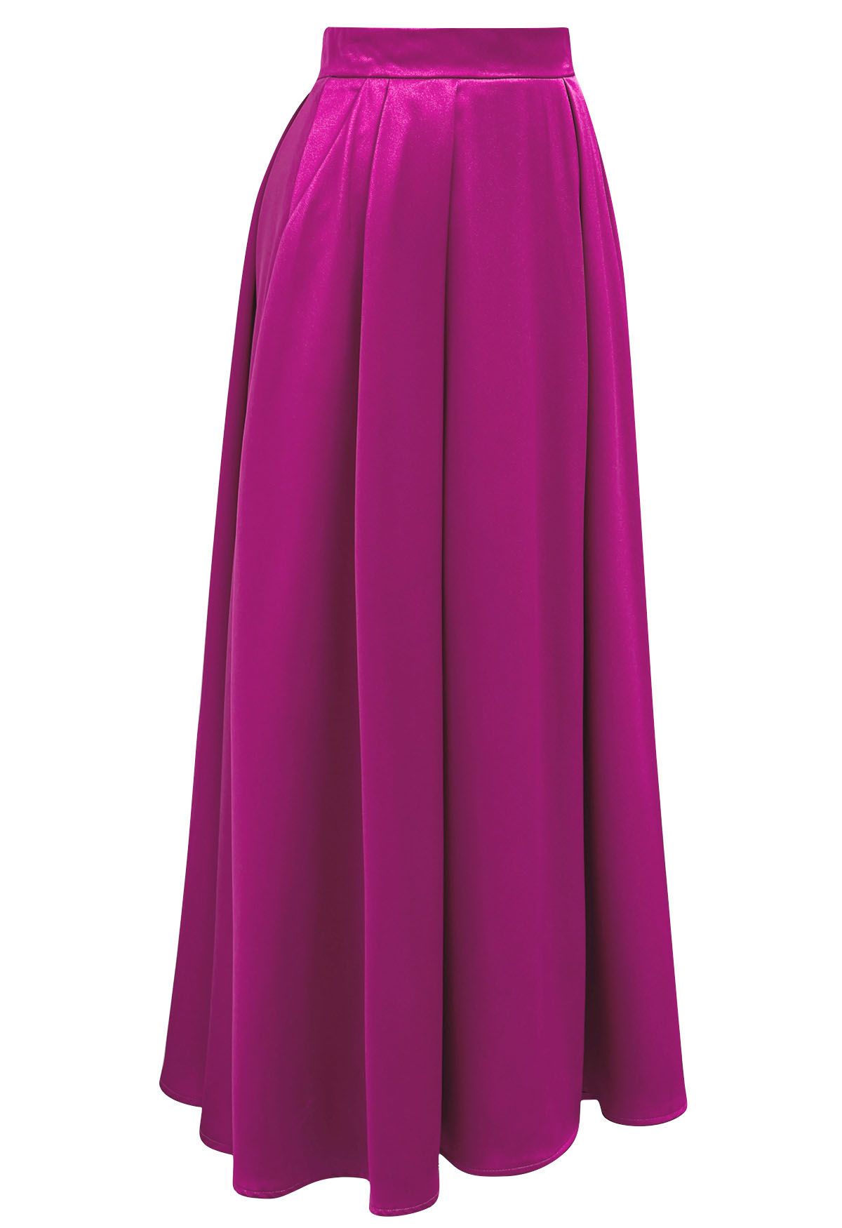 Sleek Side Pocket Pleated Maxi Skirt in Hot Pink