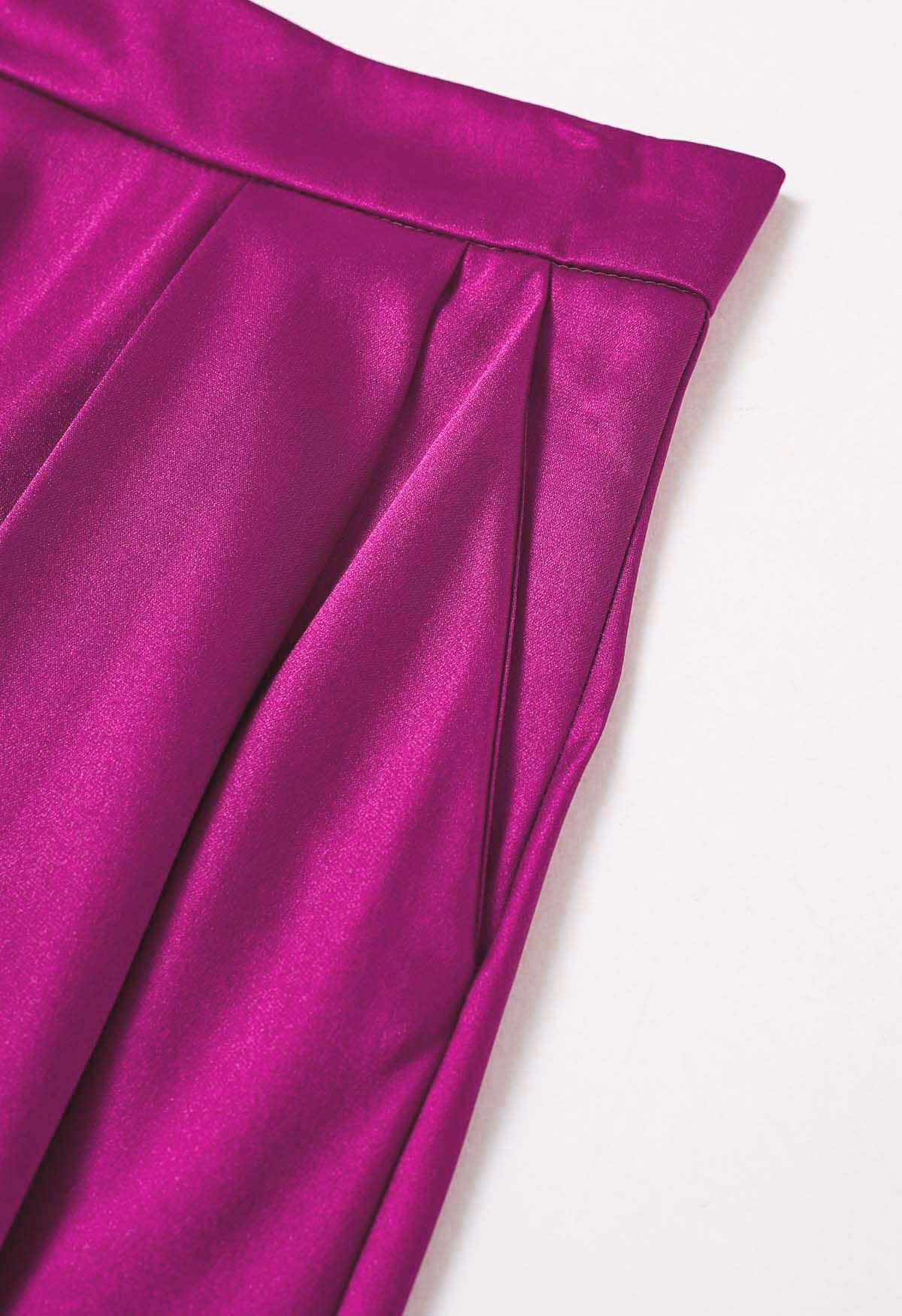 Sleek Side Pocket Pleated Maxi Skirt in Hot Pink