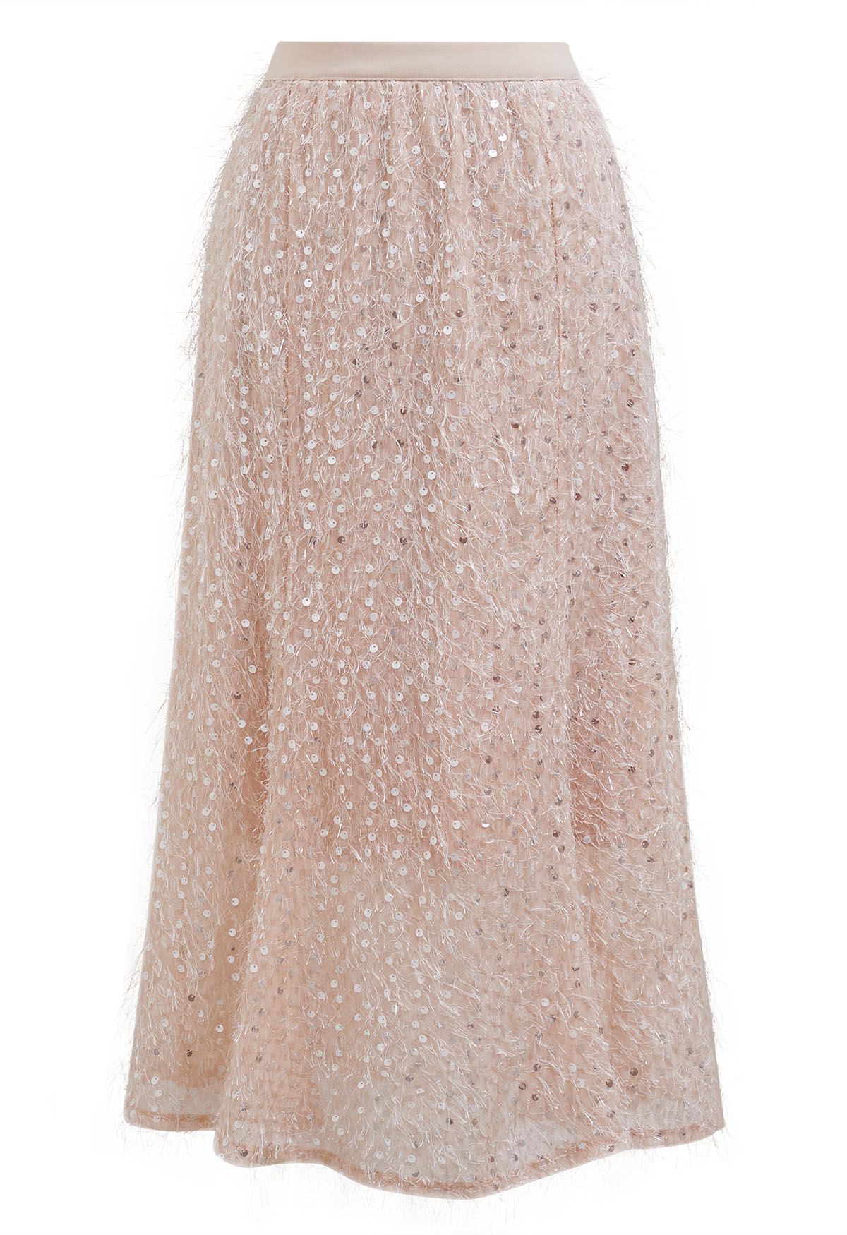 Sequin Shimmer Fringe Midi Skirt in Light Pink - Retro, Indie and ...