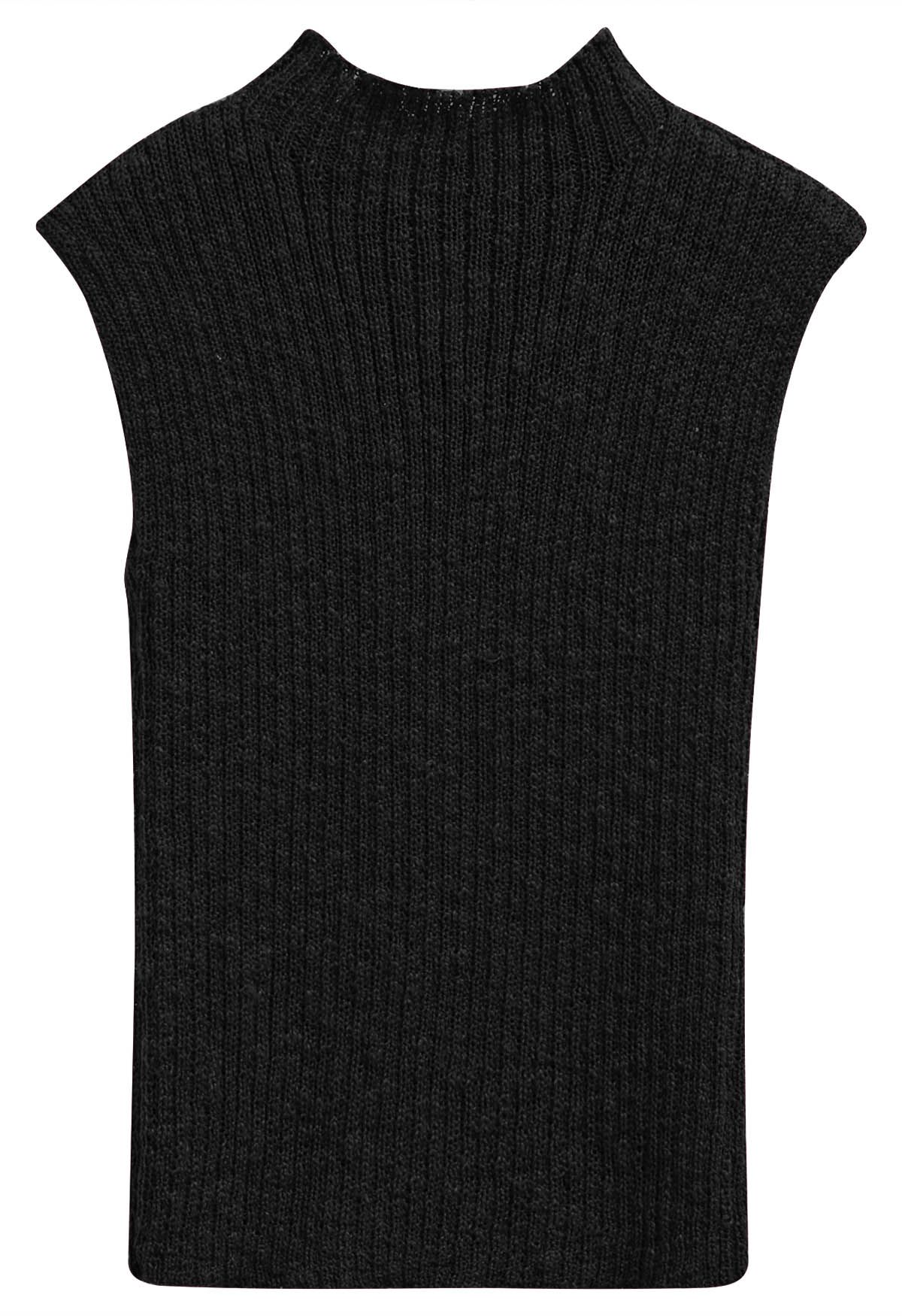 3D Crochet Flower Sleeveless Knit Top in Black