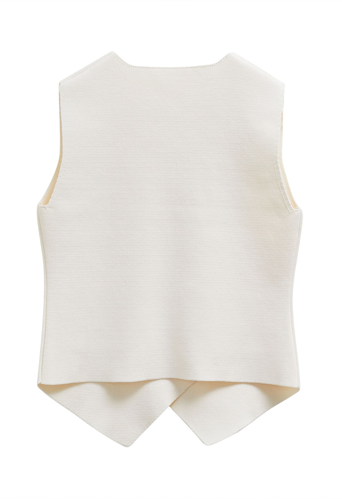 Asymmetric Hem Double-Breasted Knit Vest in Ivory