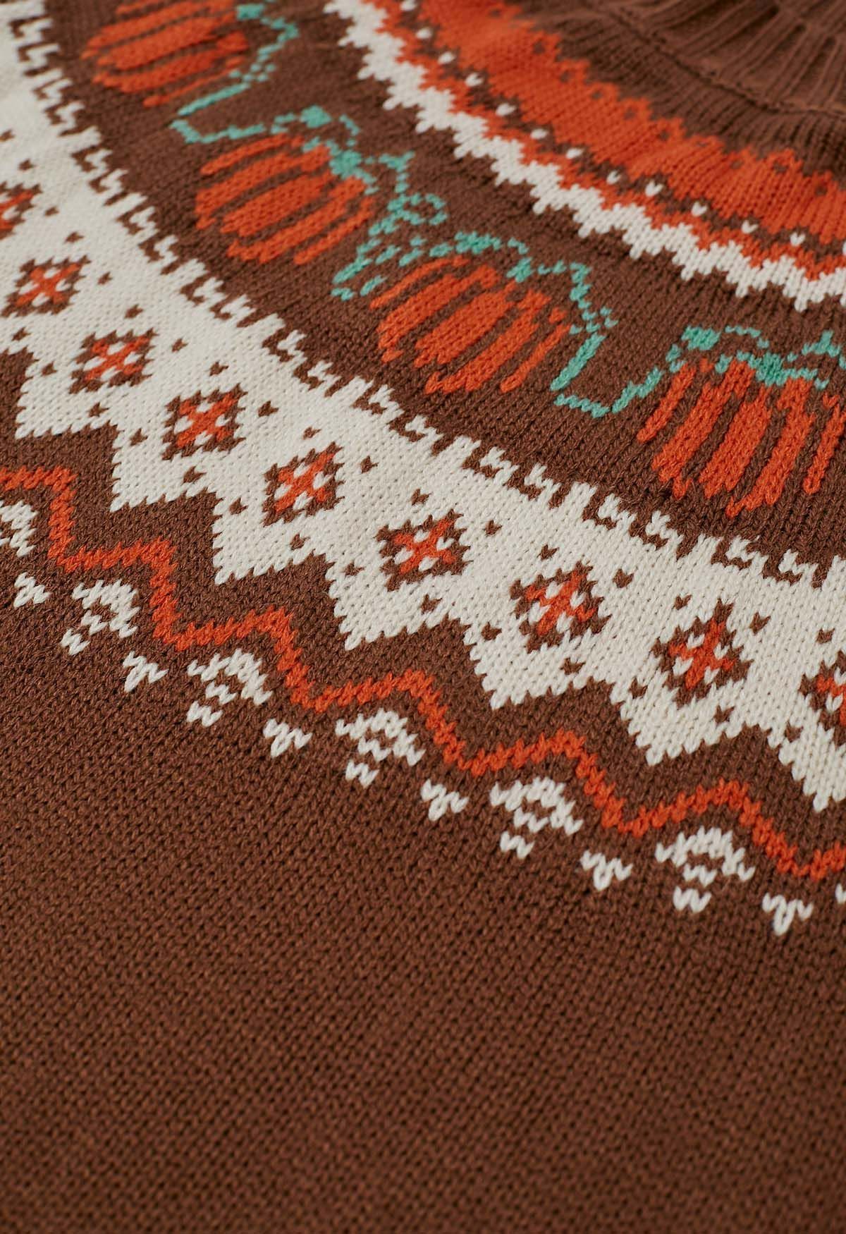 Pumpkin Delight Long Sleeves Knit Sweater in Brown