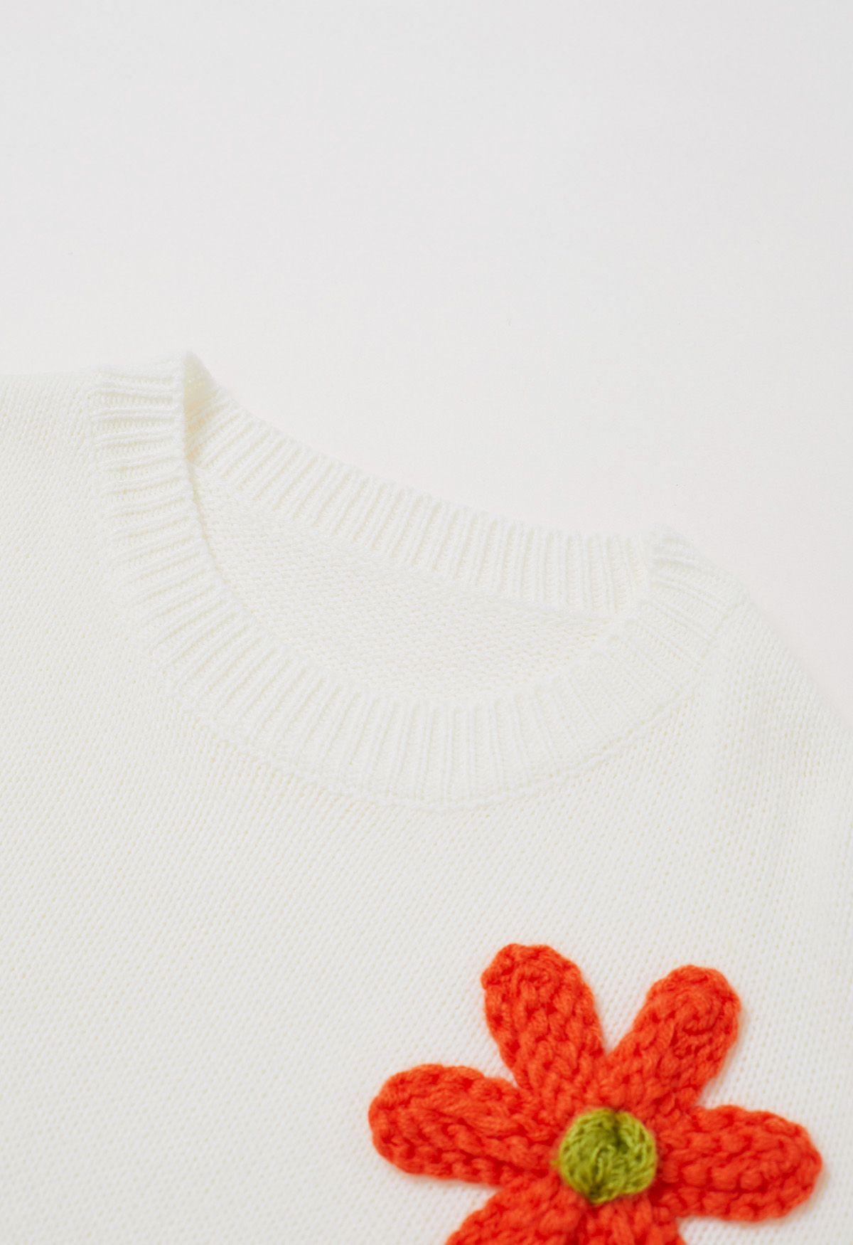 Colorful 3D Stitch Flower Knit Sweater in White