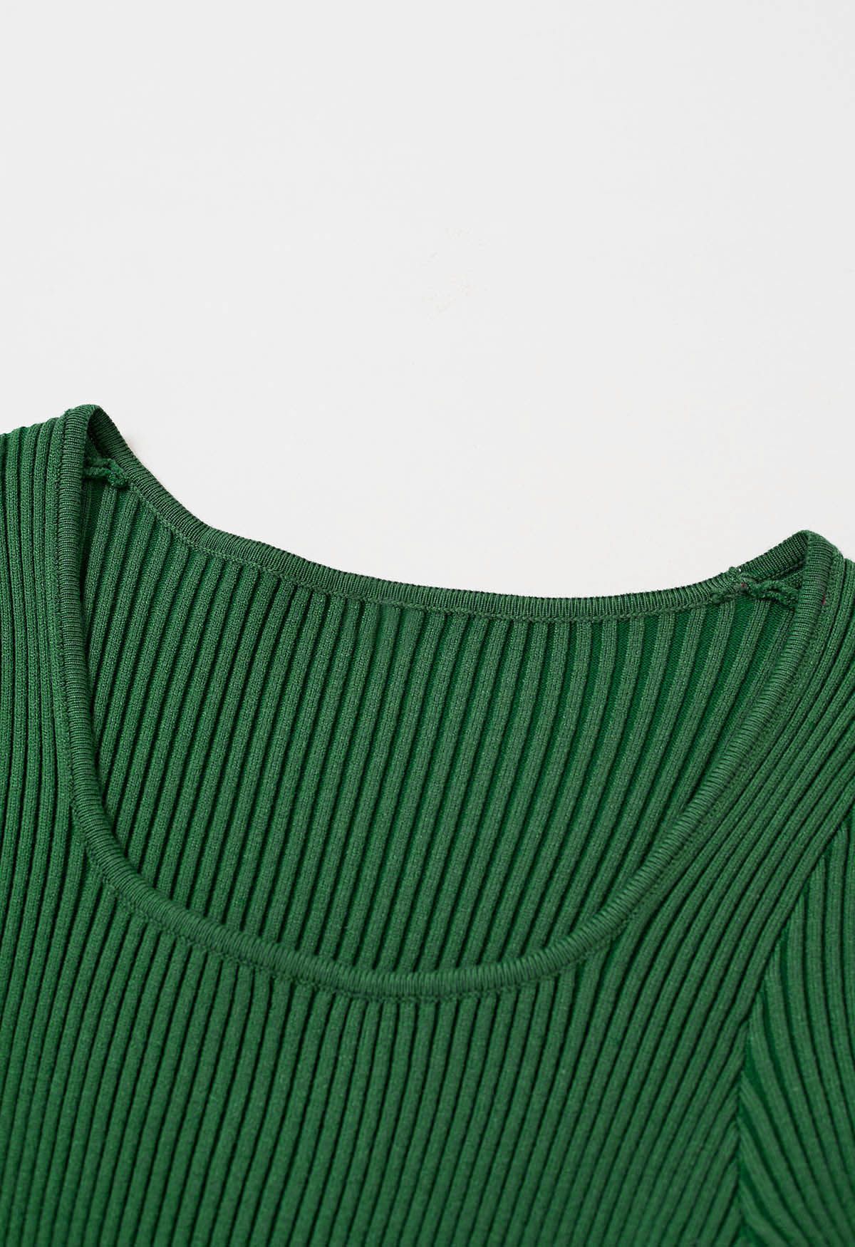 Square Neck Split Hem Knit Dress in Green