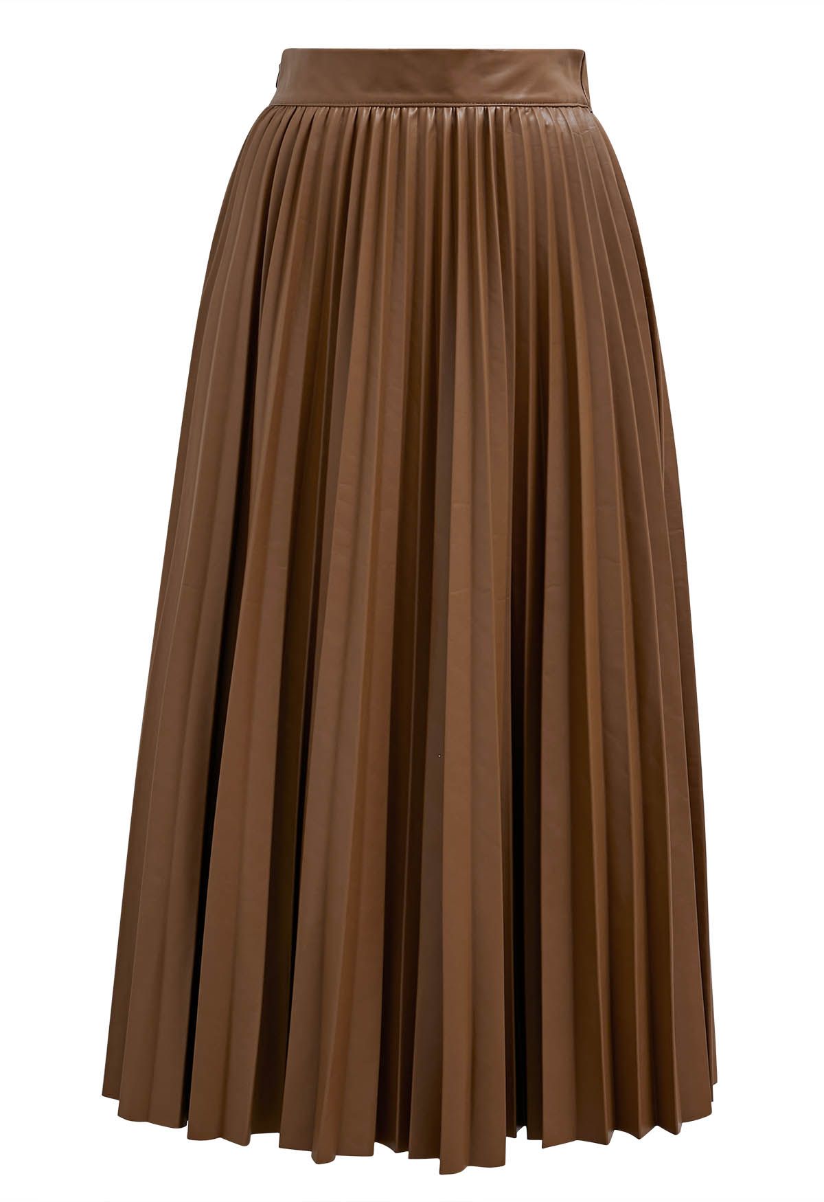 Full Pleated Faux Leather Midi Skirt