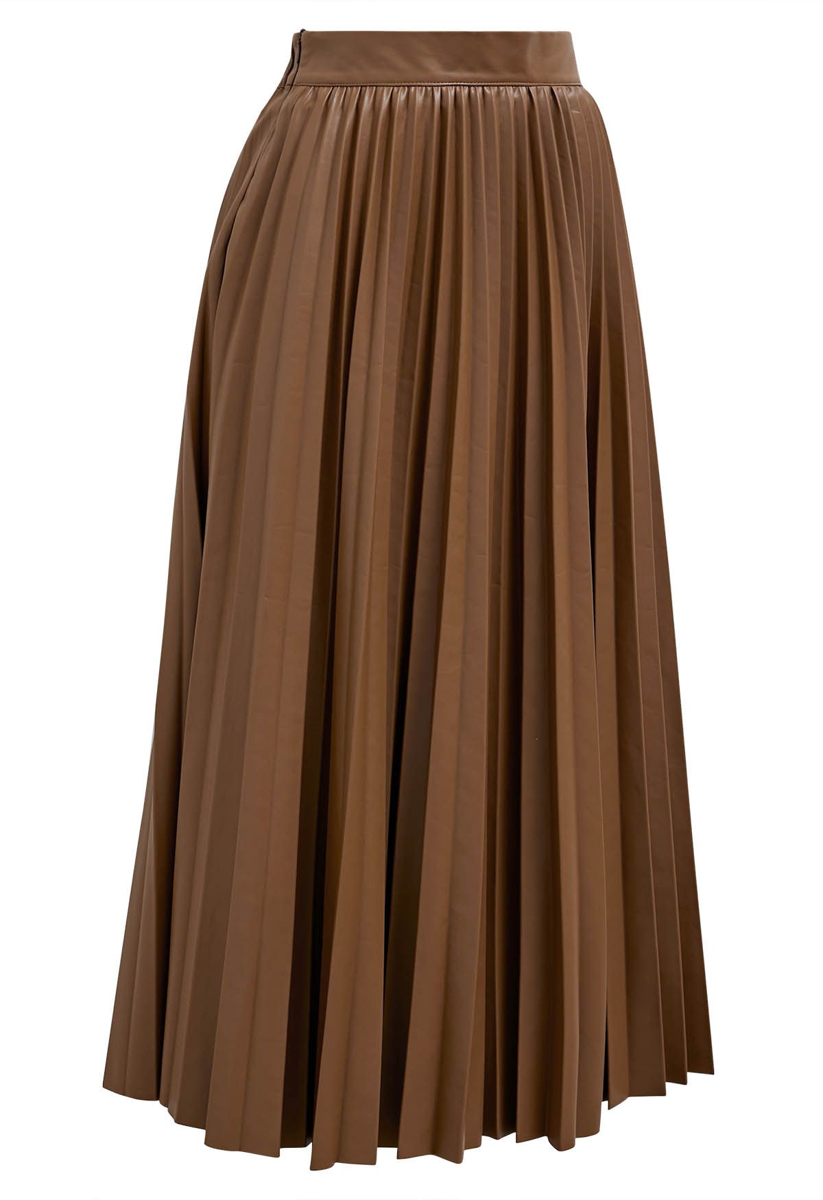 Full Pleated Faux Leather Midi Skirt