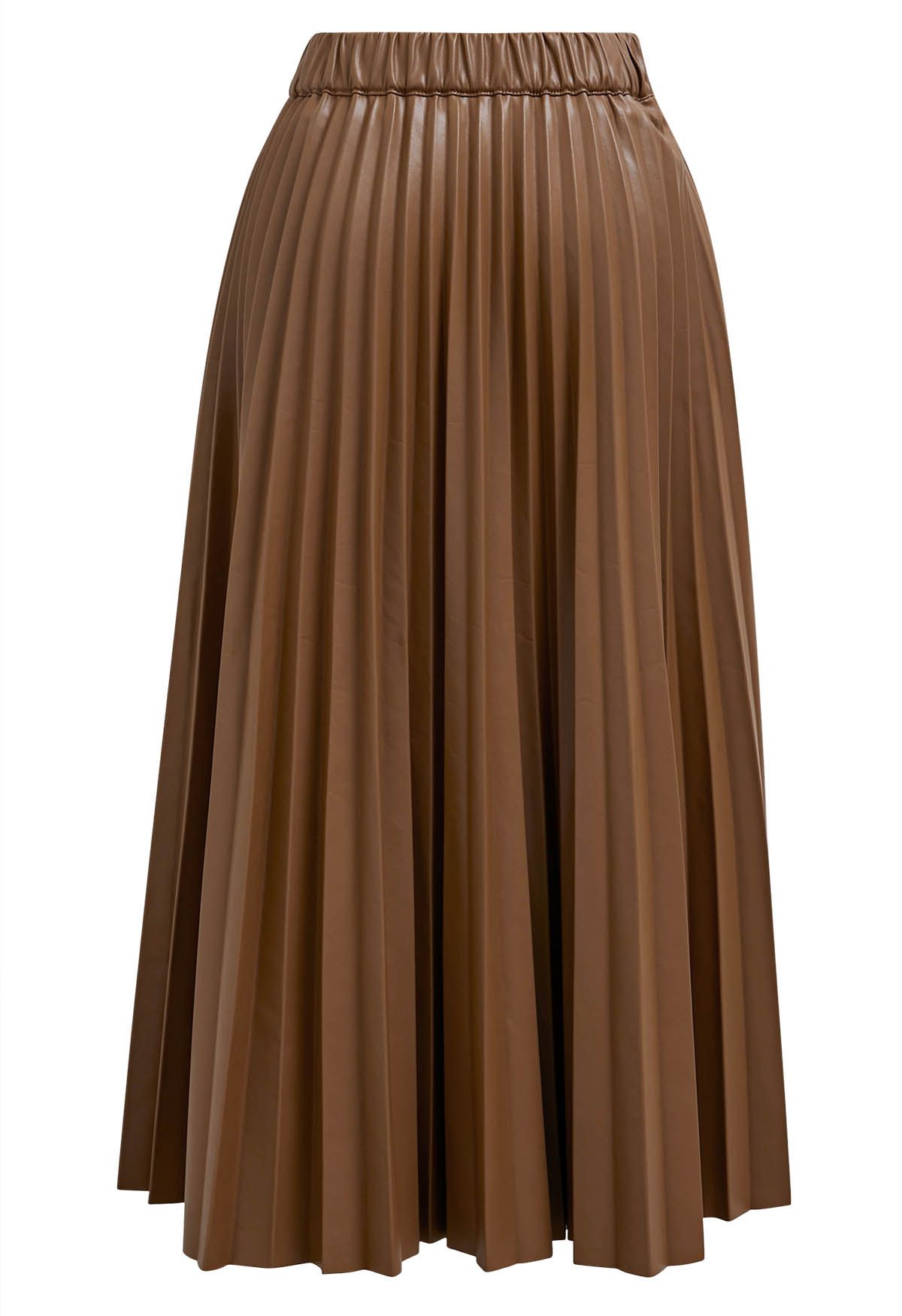 Full Pleated Faux Leather Midi Skirt