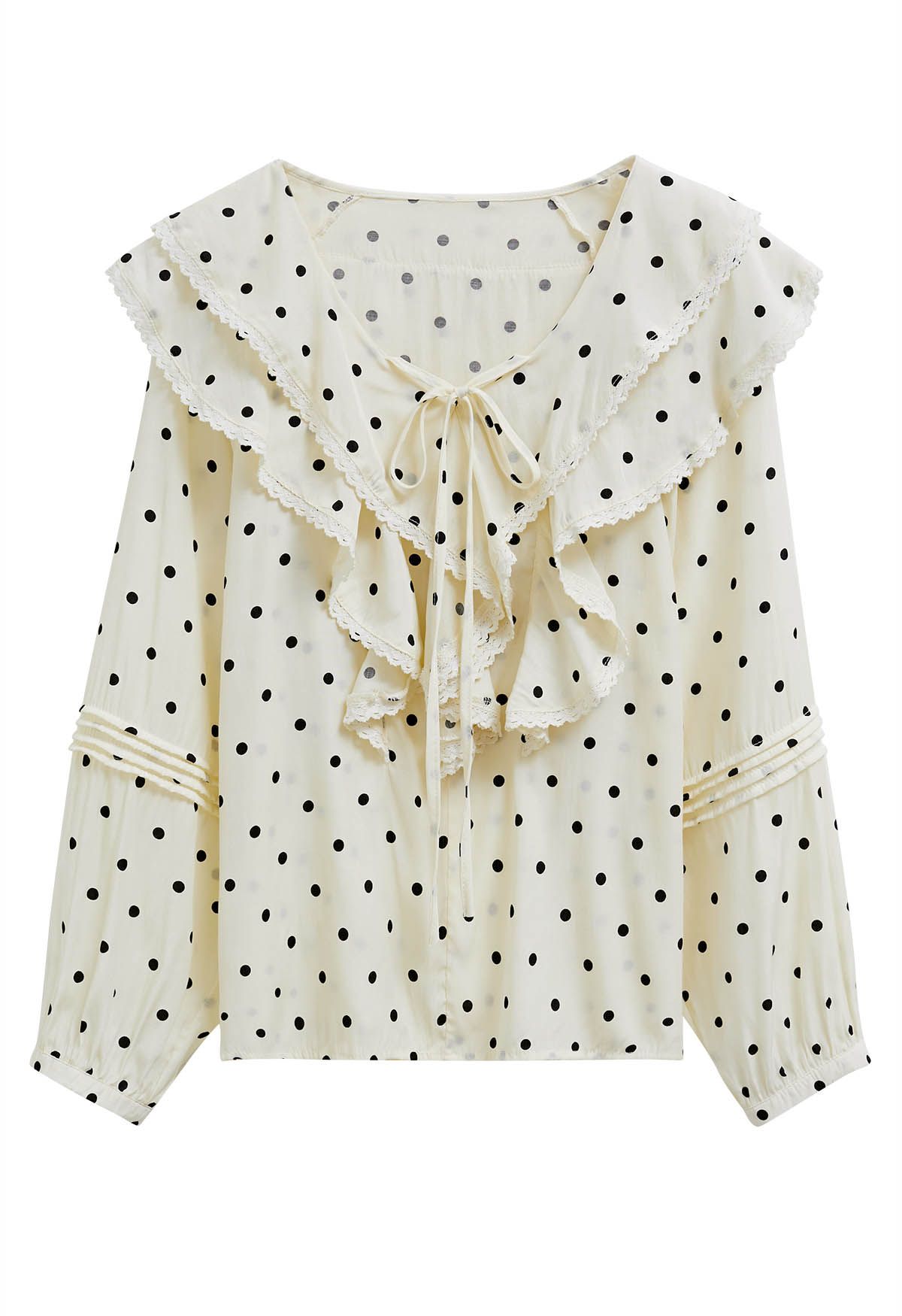 Polka Dot Print Tiered Ruffle Collar Top