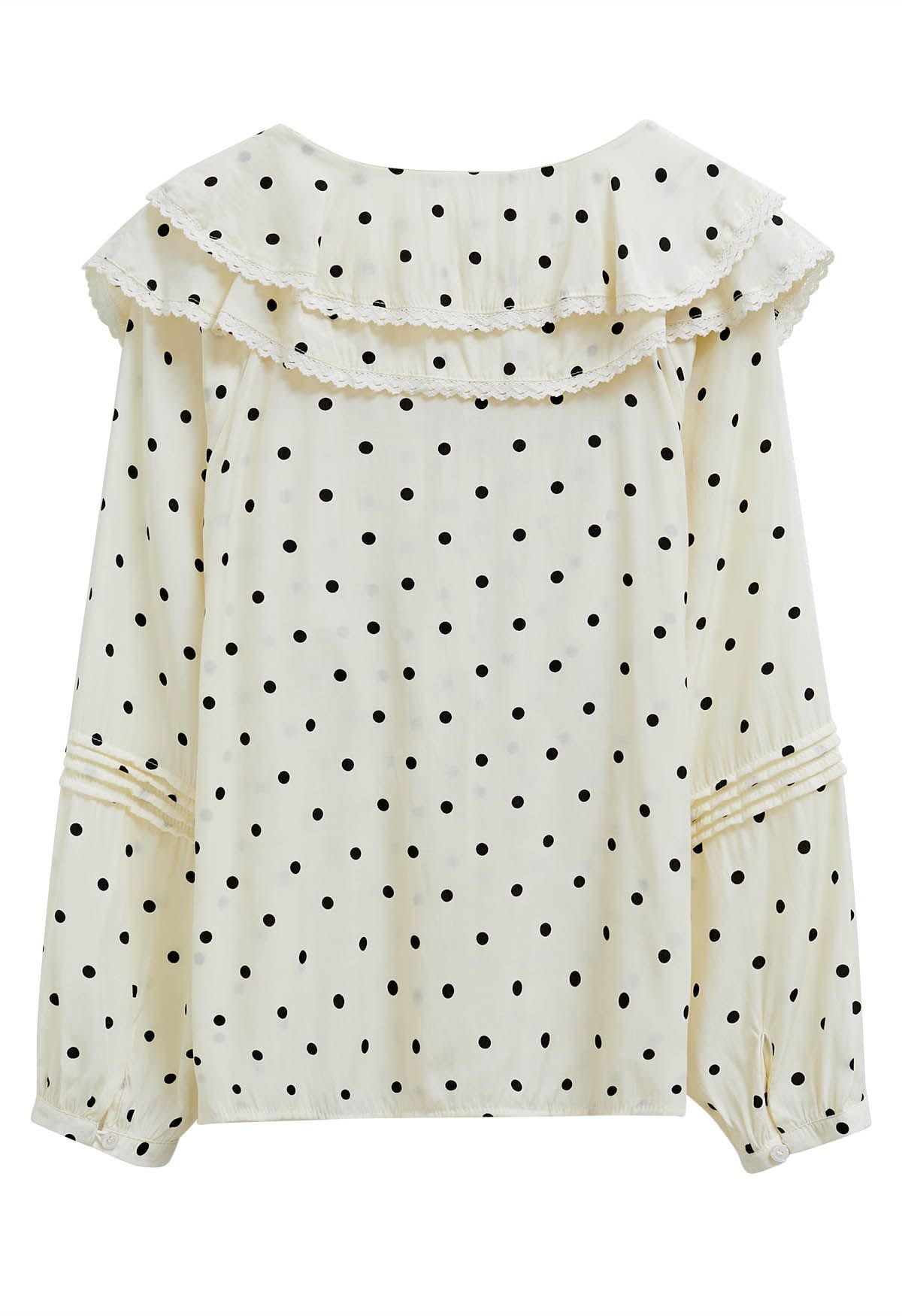 Polka Dot Print Tiered Ruffle Collar Top