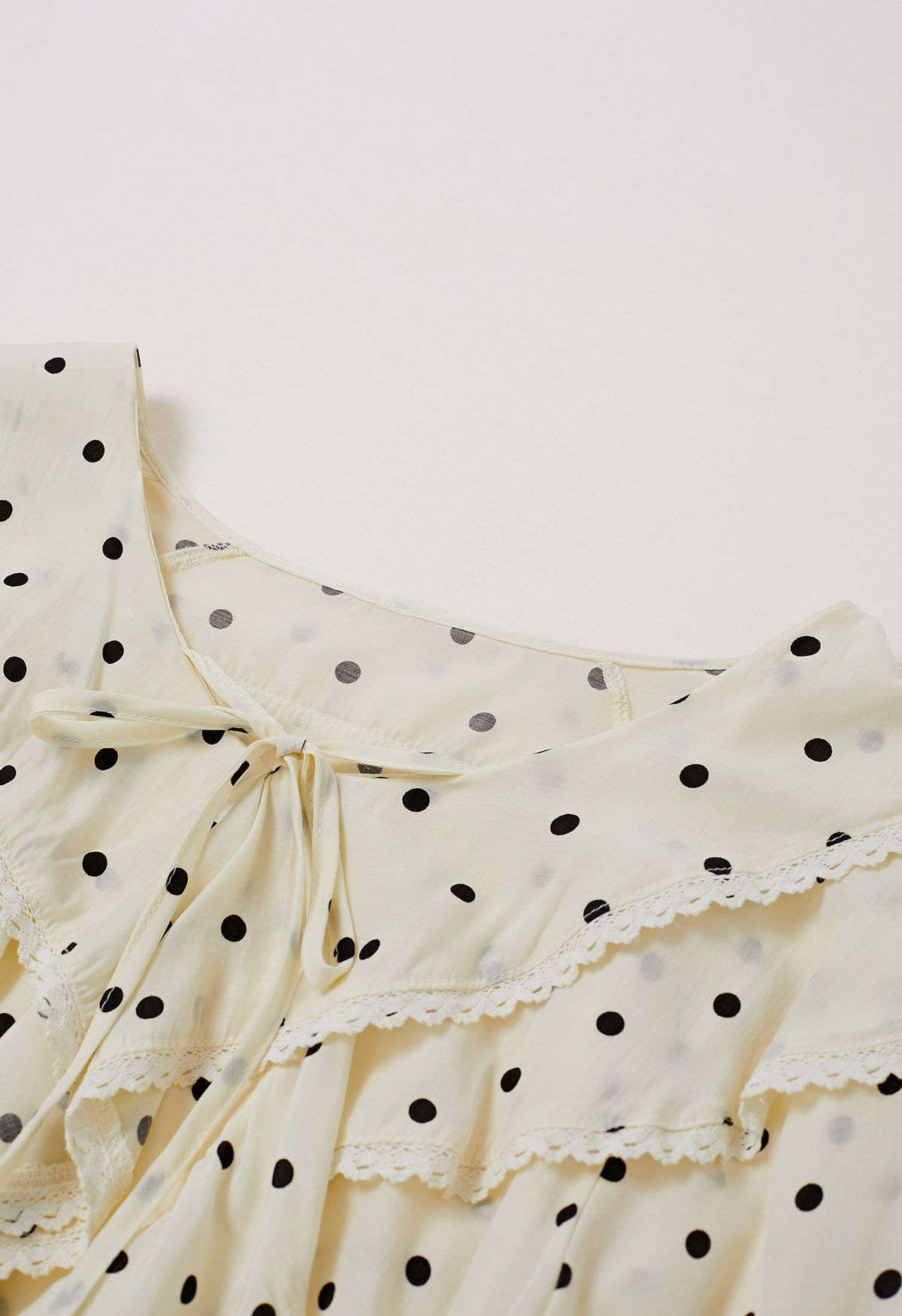 Polka Dot Print Tiered Ruffle Collar Top