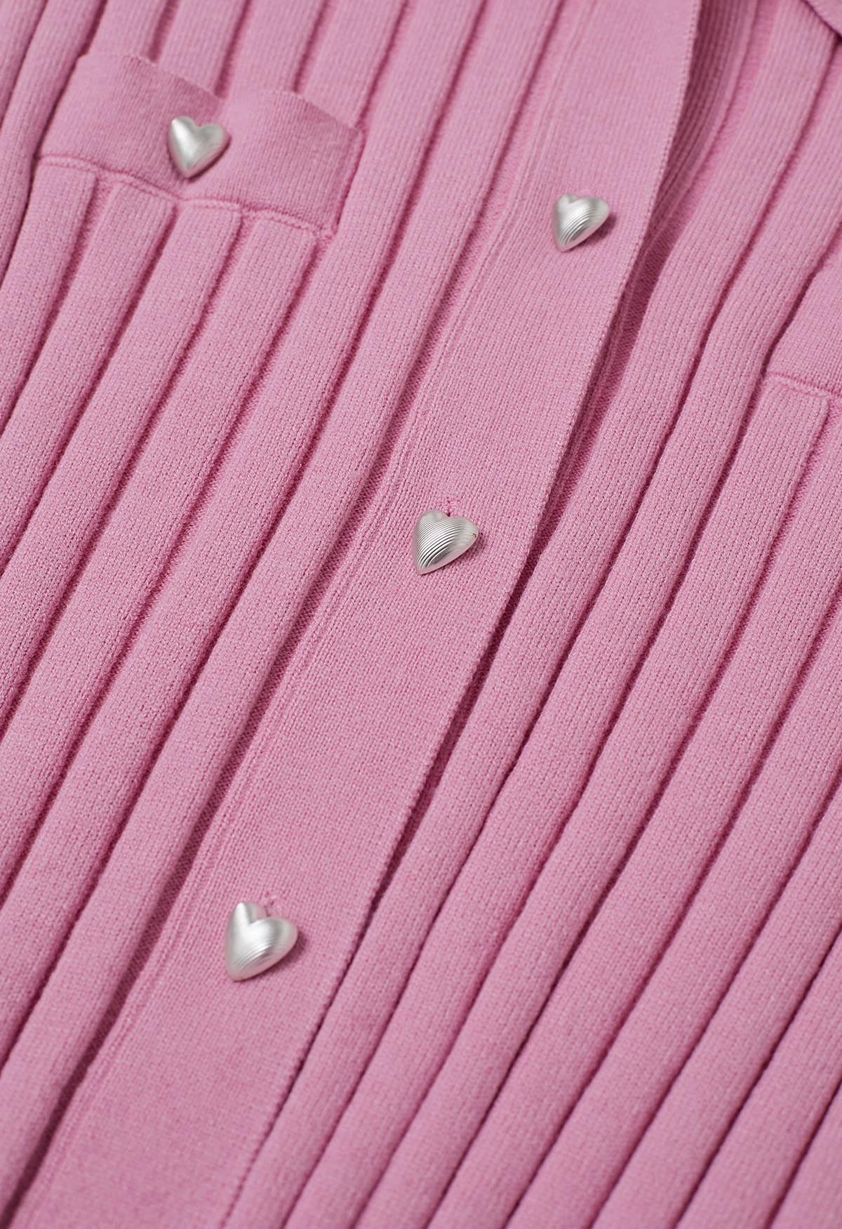 Heart-Shape Button Down Collar Knit Top in Pink