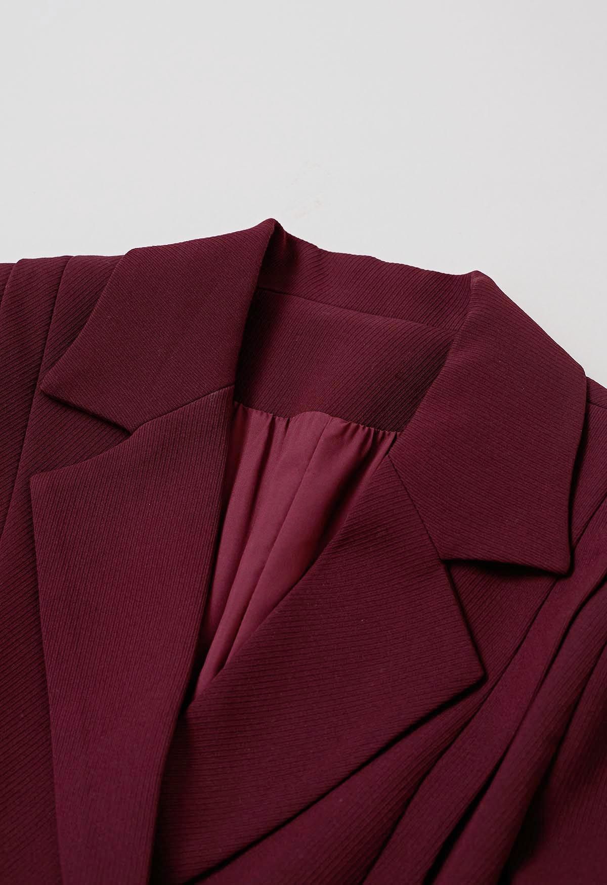 Burgundy Notch Lapel Double-Breasted Coat